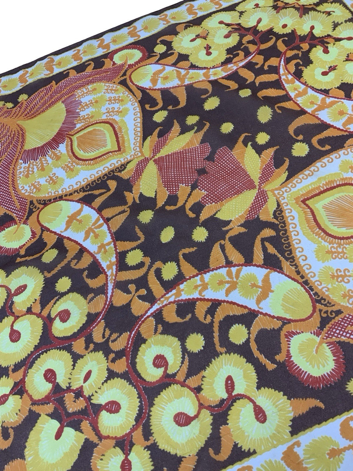 VTG 60S 70S BROWN YELLOW ORANGE RED PSYCHEDELIC FLORAL PAISLEY SCARF