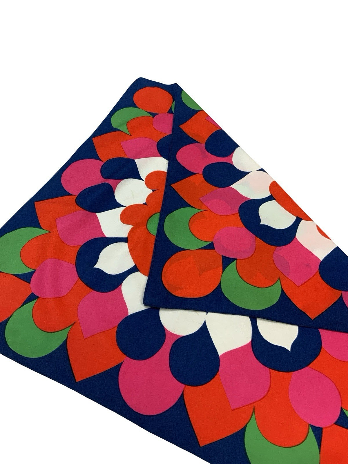 VTG 60S 70S MOD GEOMETRIC NAVY BLUE RED PINK GREEN WHITE PETAL SYMMETRIC SCARF