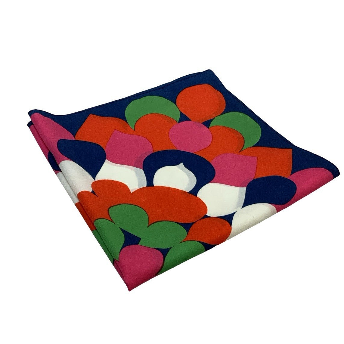 VTG 60S 70S MOD GEOMETRIC NAVY BLUE RED PINK GREEN WHITE PETAL SYMMETRIC SCARF