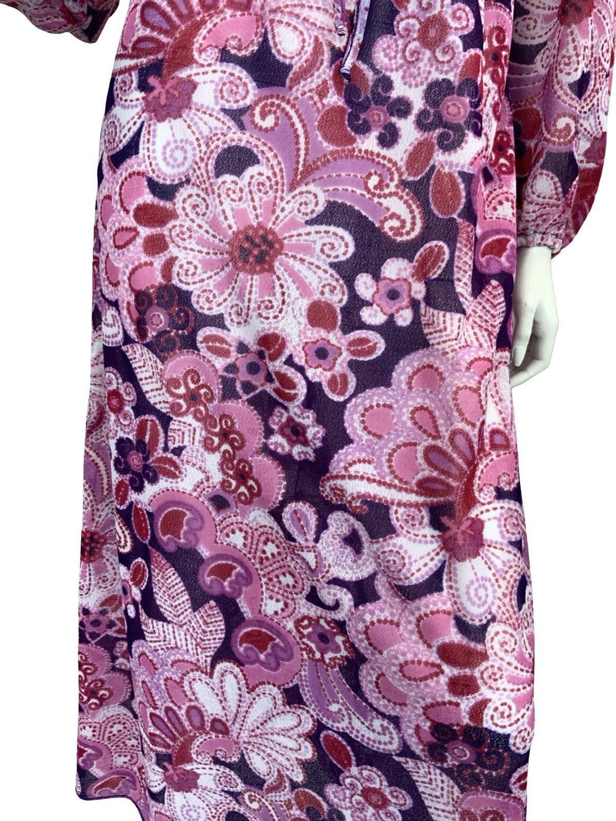 VTG 60S 70S SHEER PSYCHEDELIC FLORAL MAXI DRESS PINK PURPLE 10 12 14
