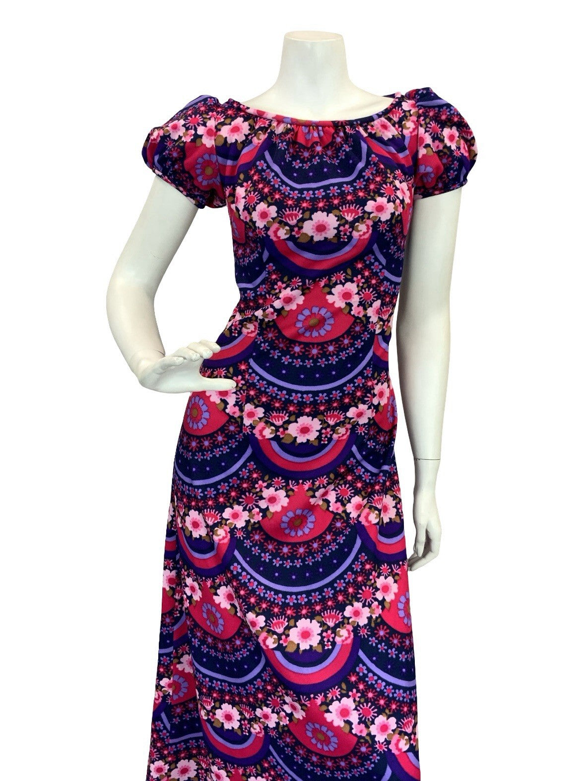 VTG 60S 70S PSYCHEDELIC FLORAL REGENCY MAXI DRESS PURPLE PINK 10
