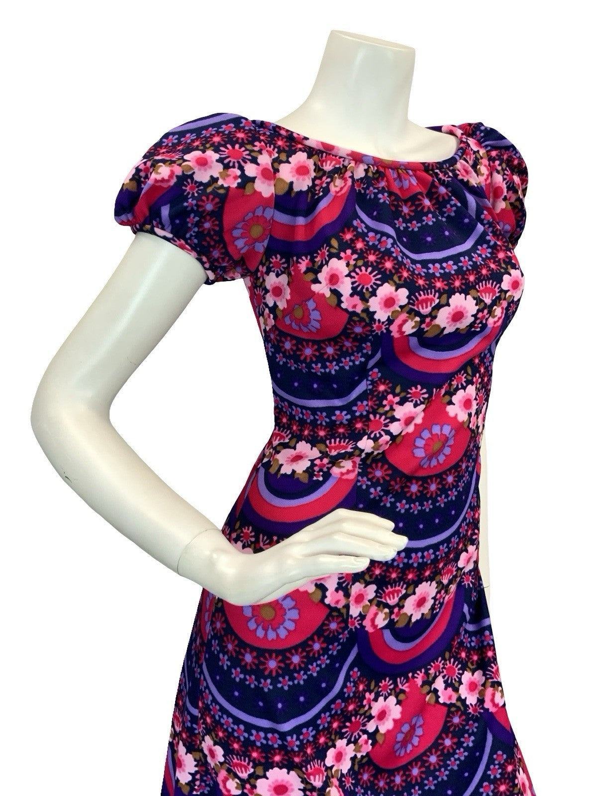 VTG 60S 70S PSYCHEDELIC FLORAL REGENCY MAXI DRESS PURPLE PINK 10