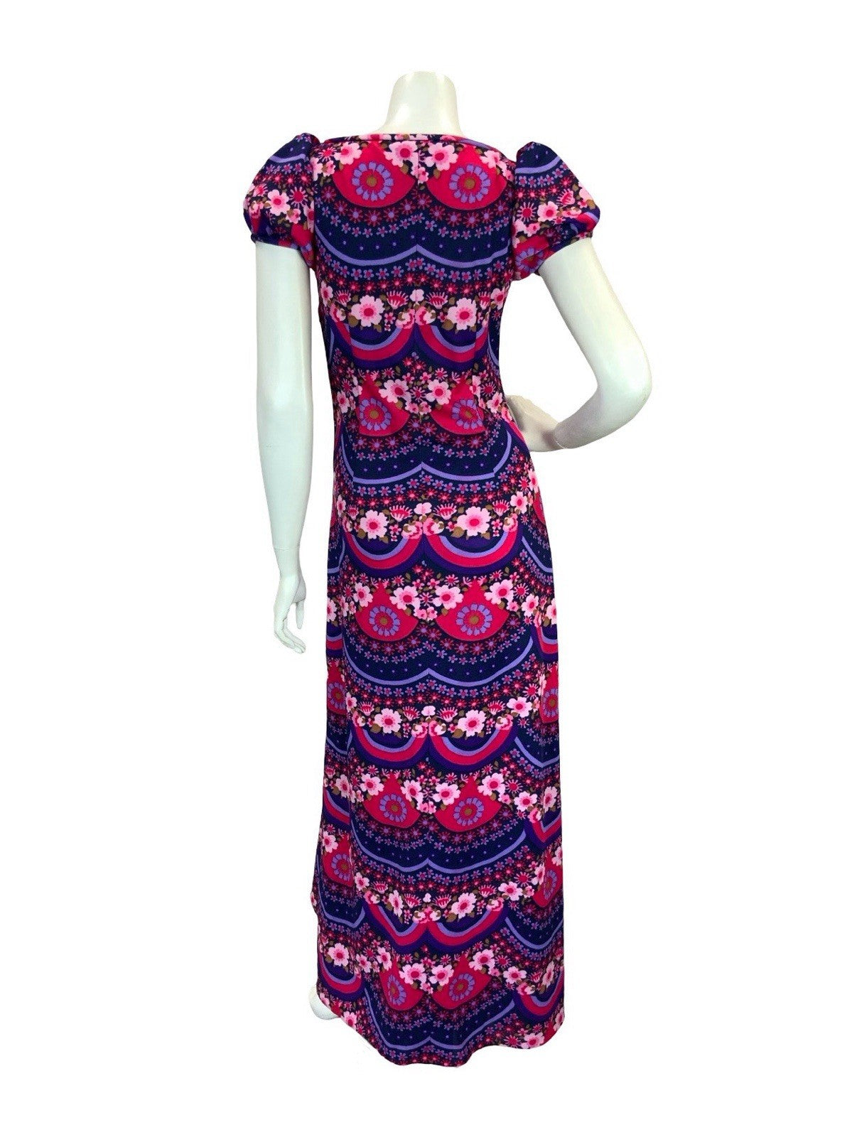 VTG 60S 70S PSYCHEDELIC FLORAL REGENCY MAXI DRESS PURPLE PINK 10