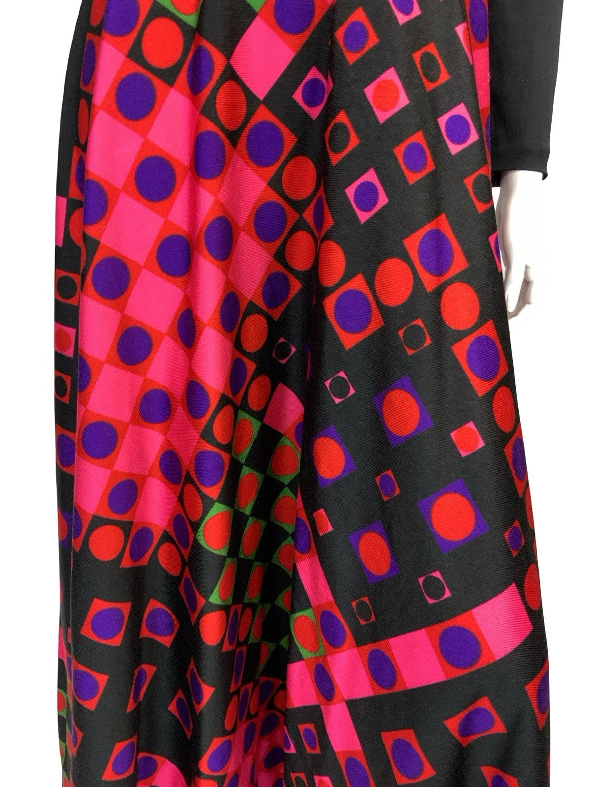 VTG 70S WRAP FRONT GEOMETRIC DISCO MAXI DRESS BLACK PINK GREEN RED PURPLE 8 10