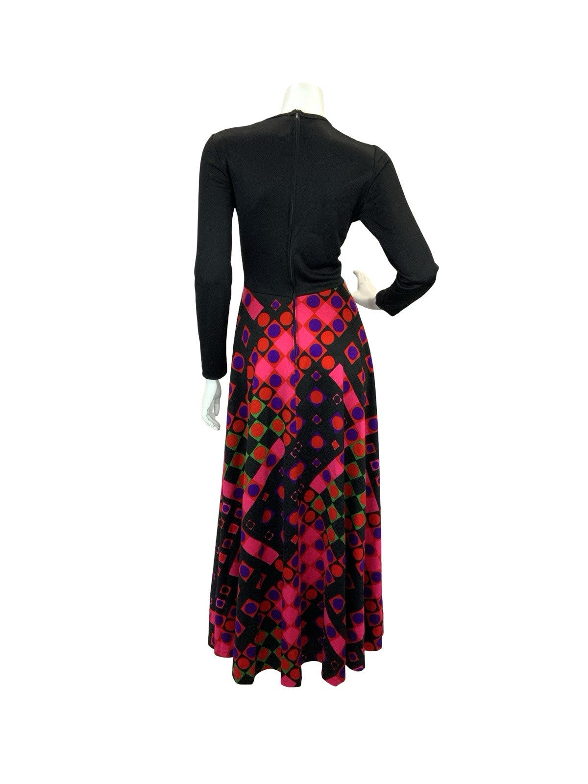 VTG 70S WRAP FRONT GEOMETRIC DISCO MAXI DRESS BLACK PINK GREEN RED PURPLE 8 10