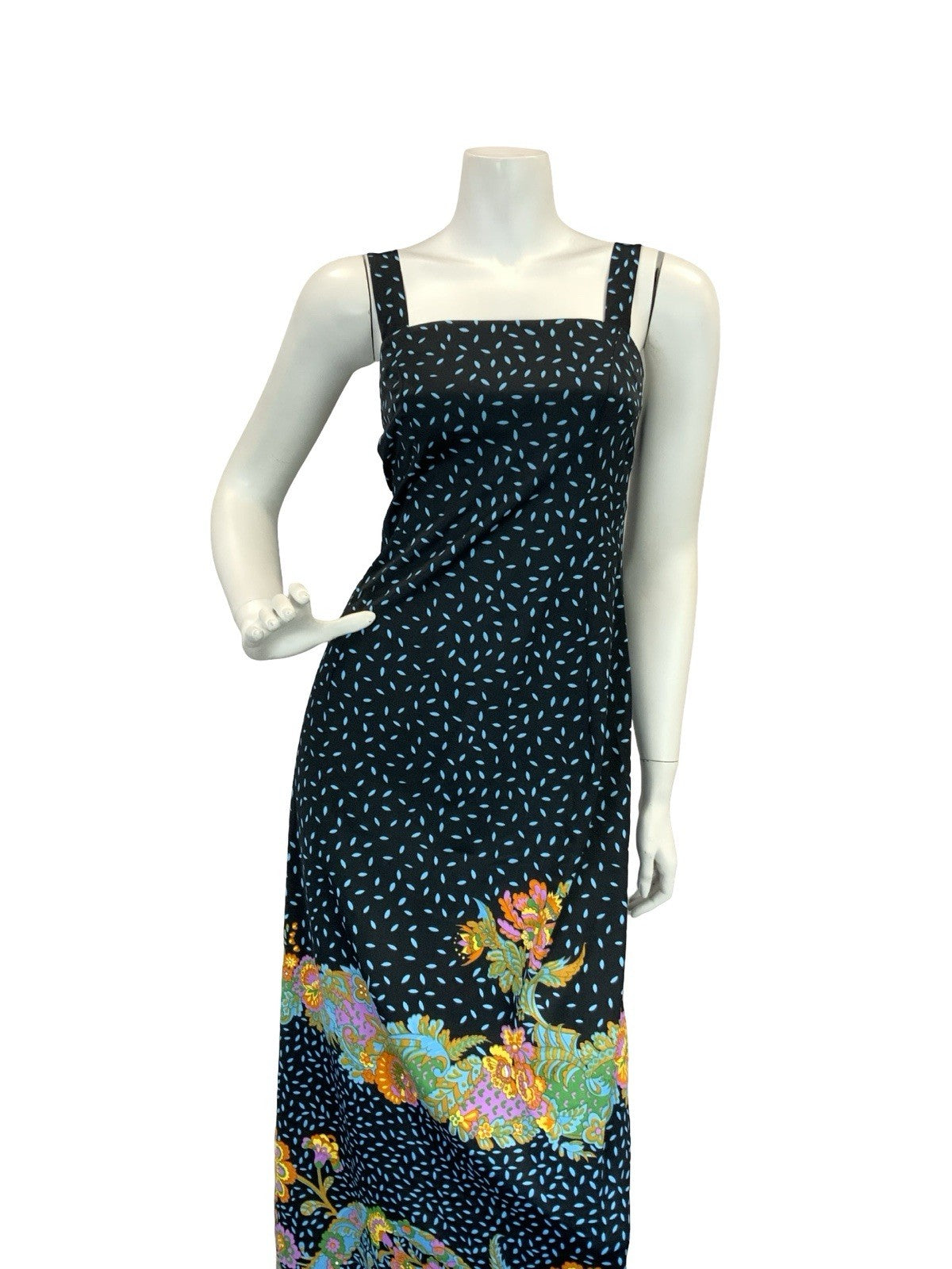 VTG 70S PAISLEY MAXI SUN DRESS BLACK BLUE PINK ORANGE YELLOW 6 8