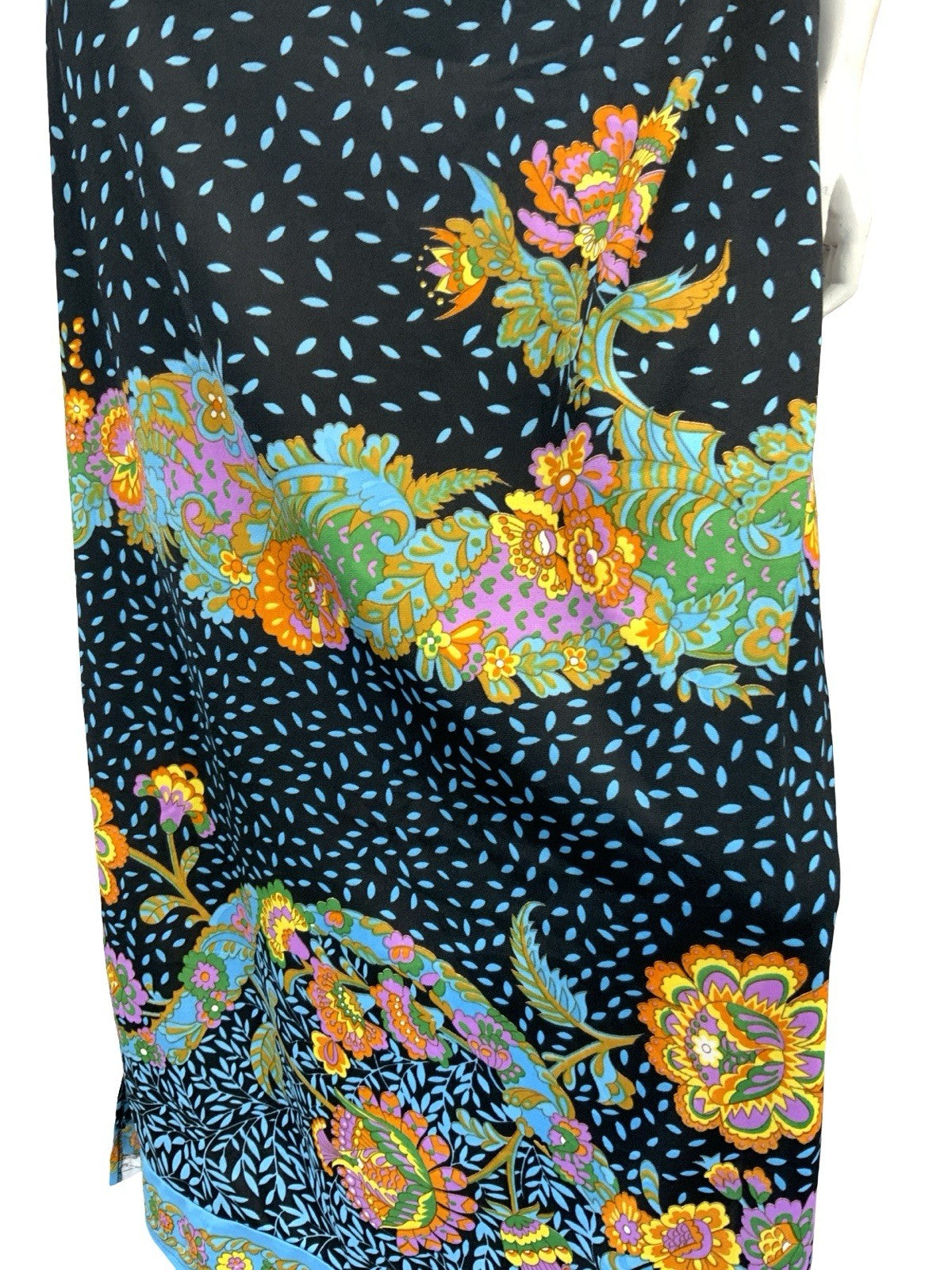 VTG 70S PAISLEY MAXI SUN DRESS BLACK BLUE PINK ORANGE YELLOW 6 8