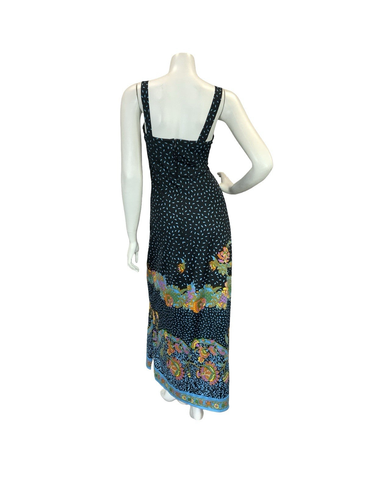 VTG 70S PAISLEY MAXI SUN DRESS BLACK BLUE PINK ORANGE YELLOW 6 8