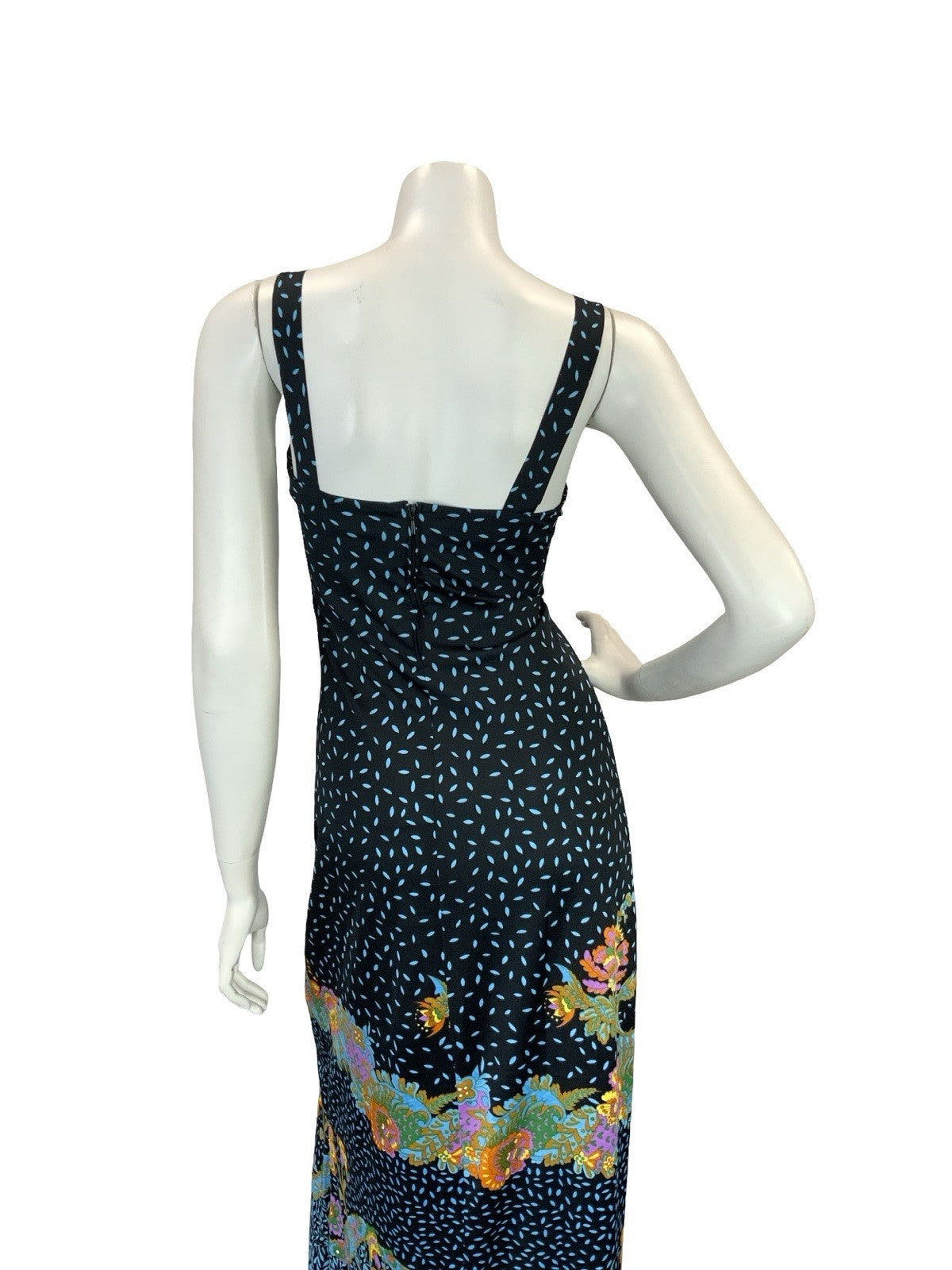 VTG 70S PAISLEY MAXI SUN DRESS BLACK BLUE PINK ORANGE YELLOW 6 8