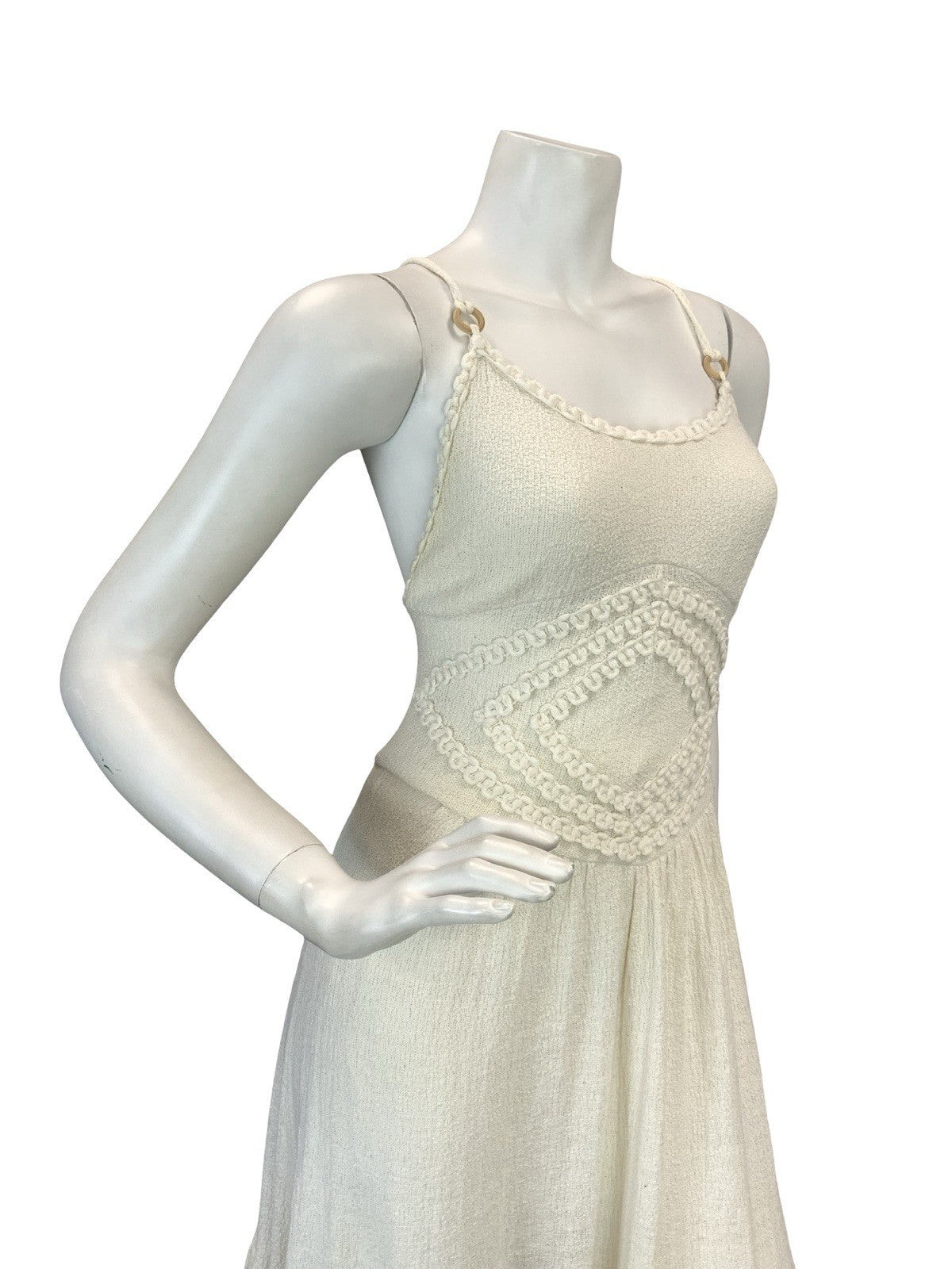VTG 70S CREAM CROCHET BOHO KNIT FESTIVAL BOHO MAXI SUN DRESS 8 10