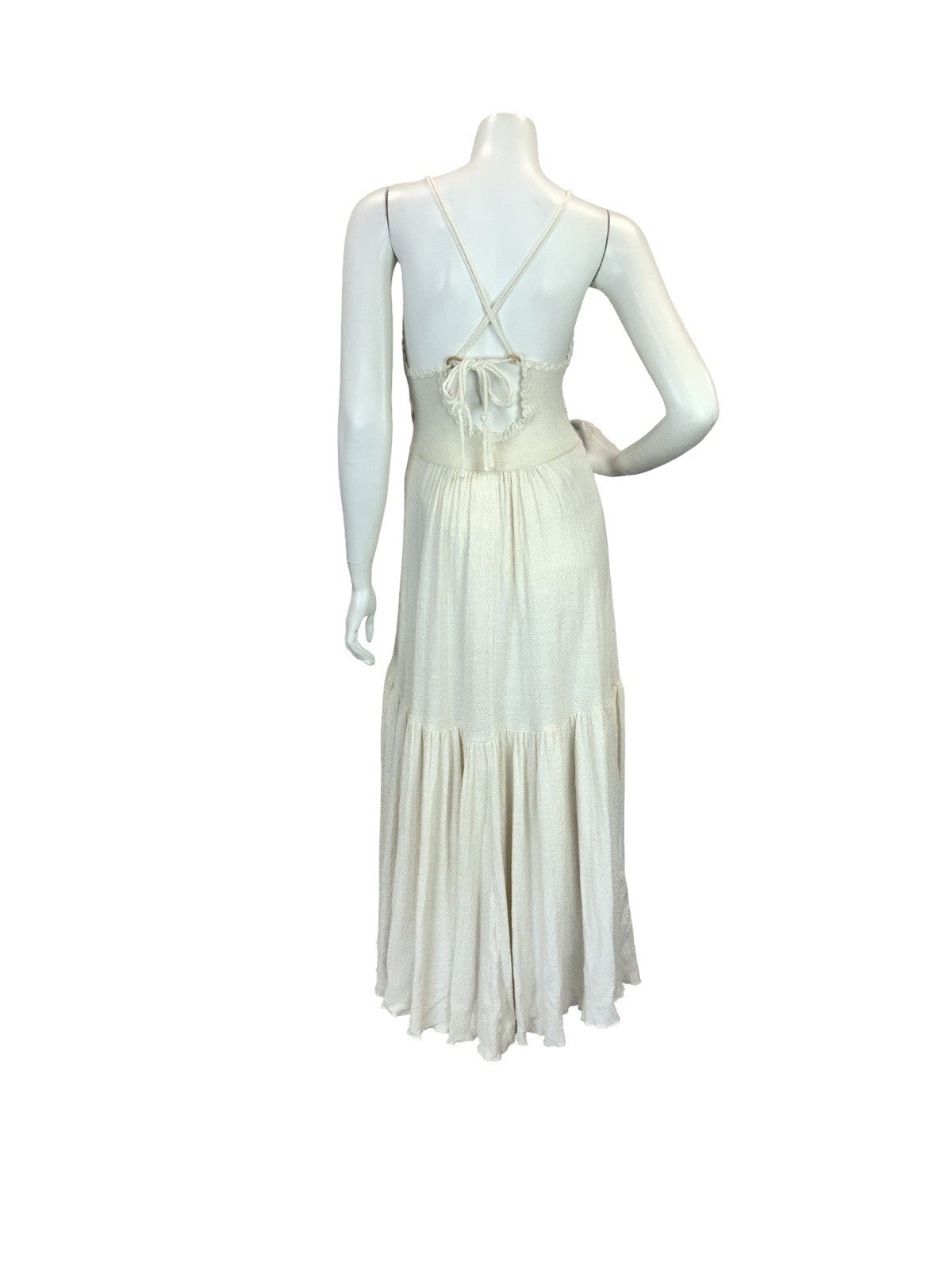 VTG 70S CREAM CROCHET BOHO KNIT FESTIVAL BOHO MAXI SUN DRESS 8 10
