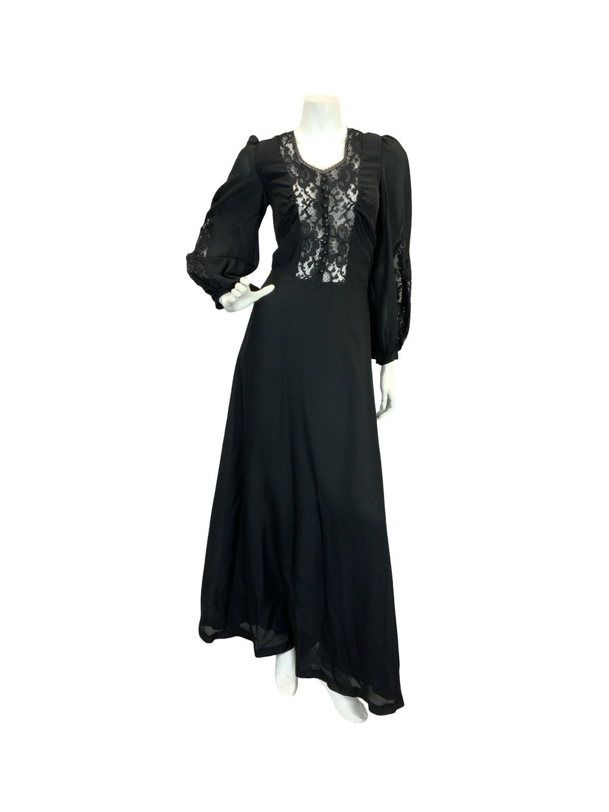 VTG 70S VICTORIANA GOTHIC VERA MONT MAXI DRESS LACE BLACK 6 8