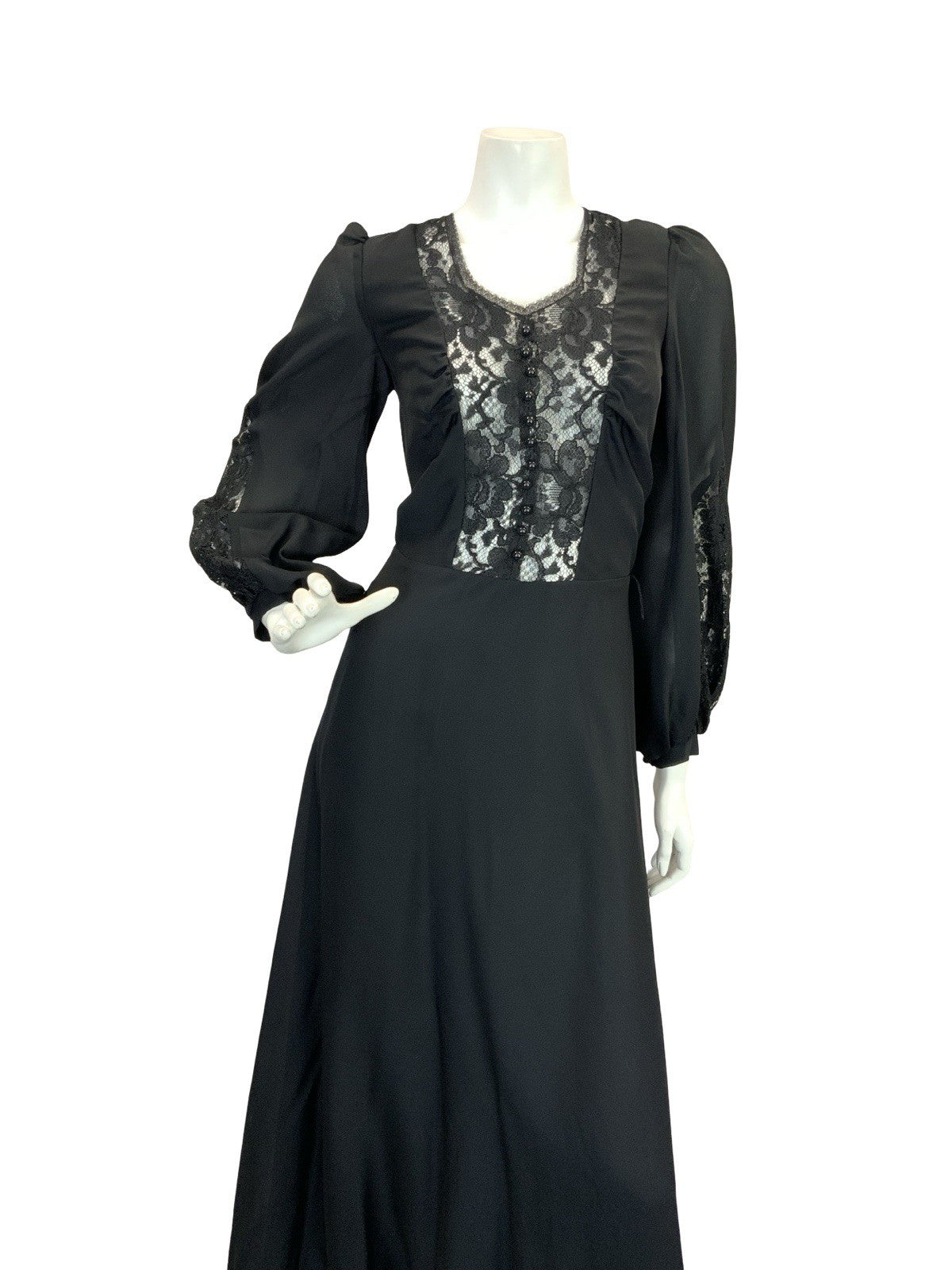 VTG 70S VICTORIANA GOTHIC VERA MONT MAXI DRESS LACE BLACK 6 8