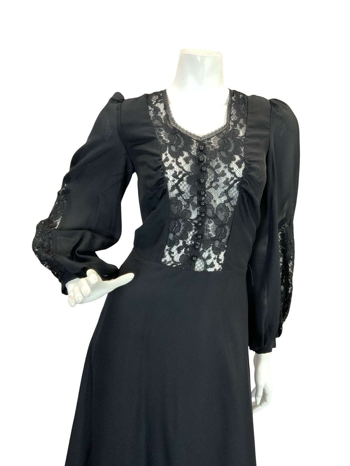 VTG 70S VICTORIANA GOTHIC VERA MONT MAXI DRESS LACE BLACK 6 8