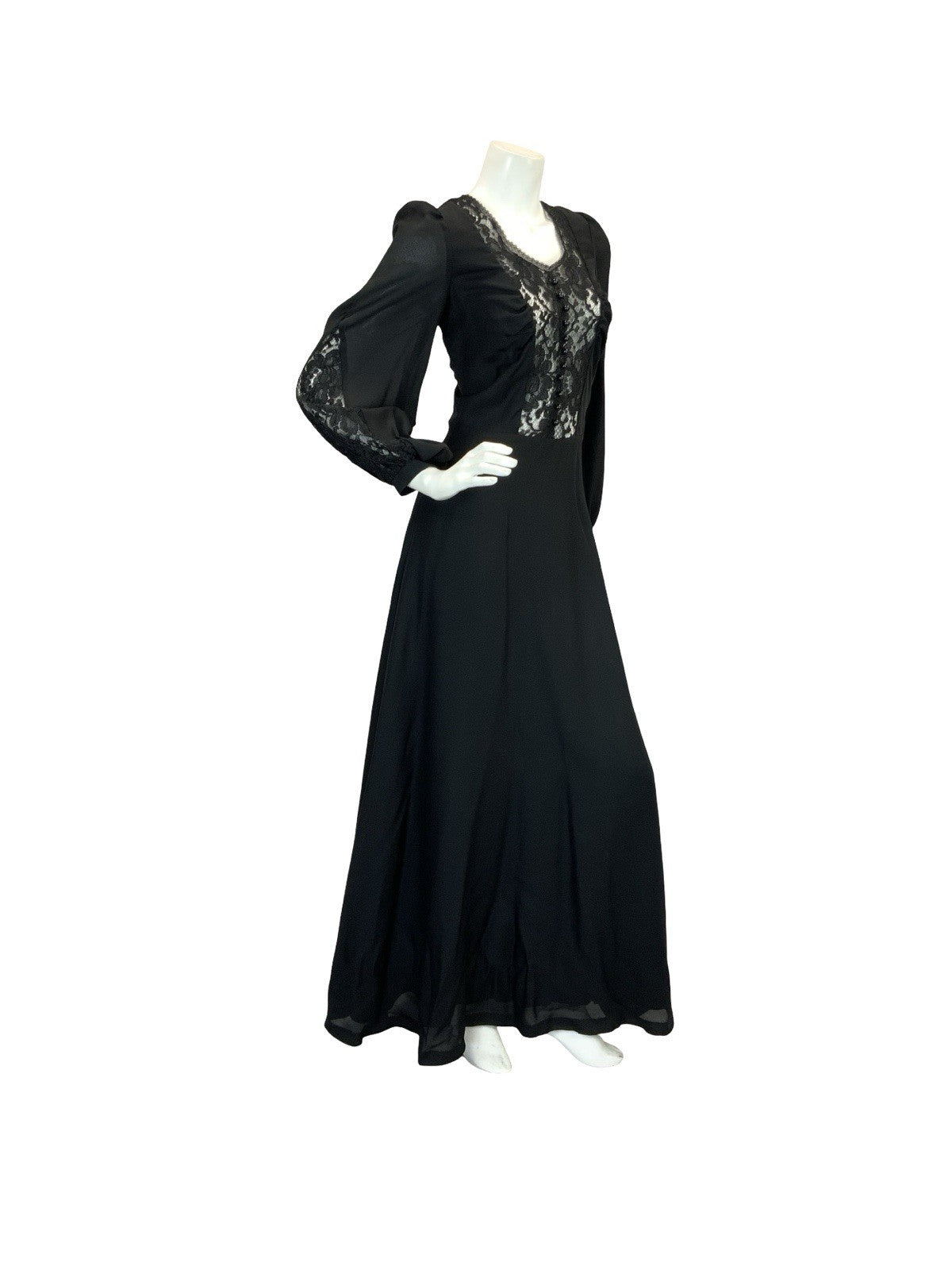 VTG 70S VICTORIANA GOTHIC VERA MONT MAXI DRESS LACE BLACK 6 8
