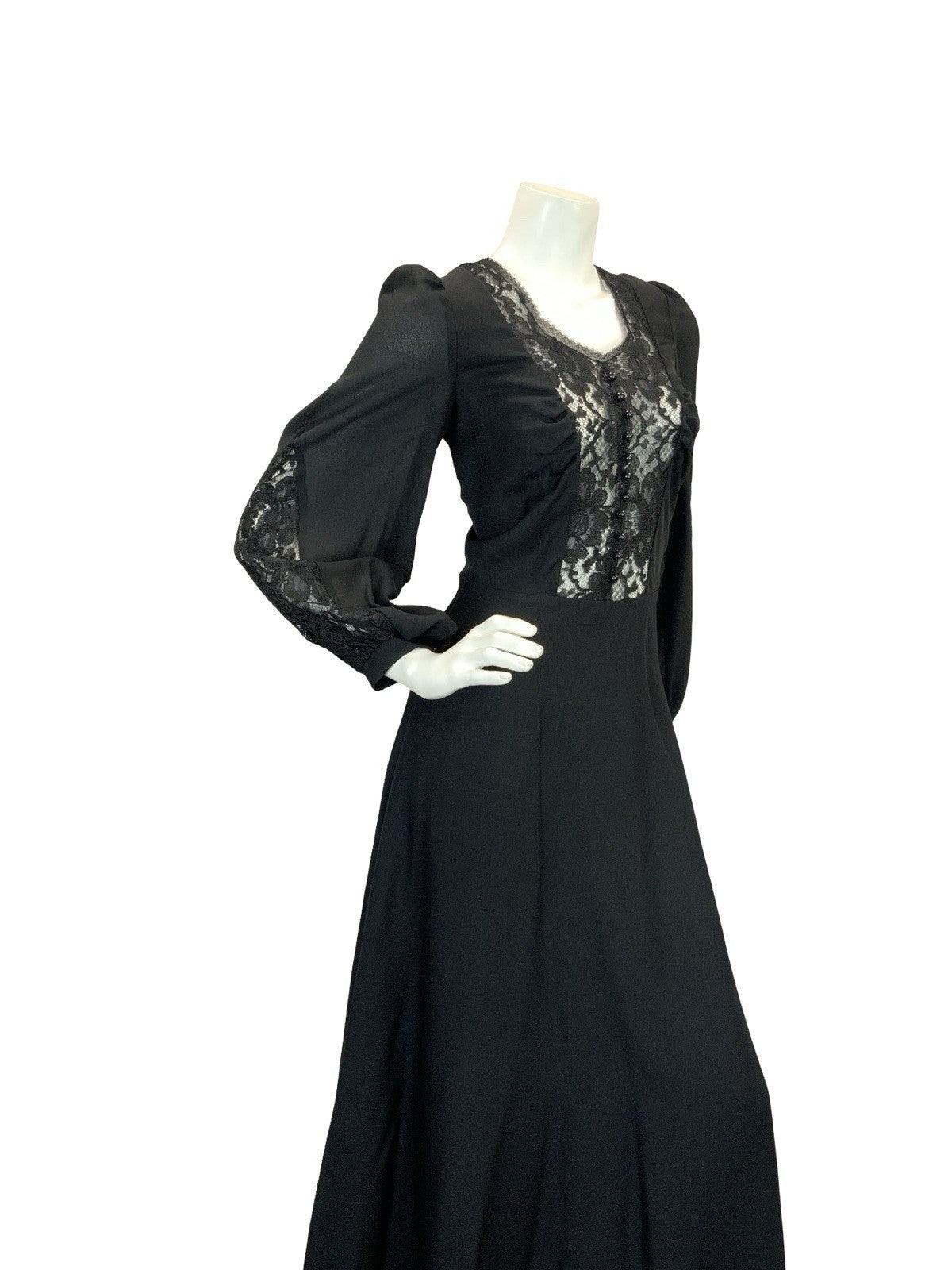 VTG 70S VICTORIANA GOTHIC VERA MONT MAXI DRESS LACE BLACK 6 8