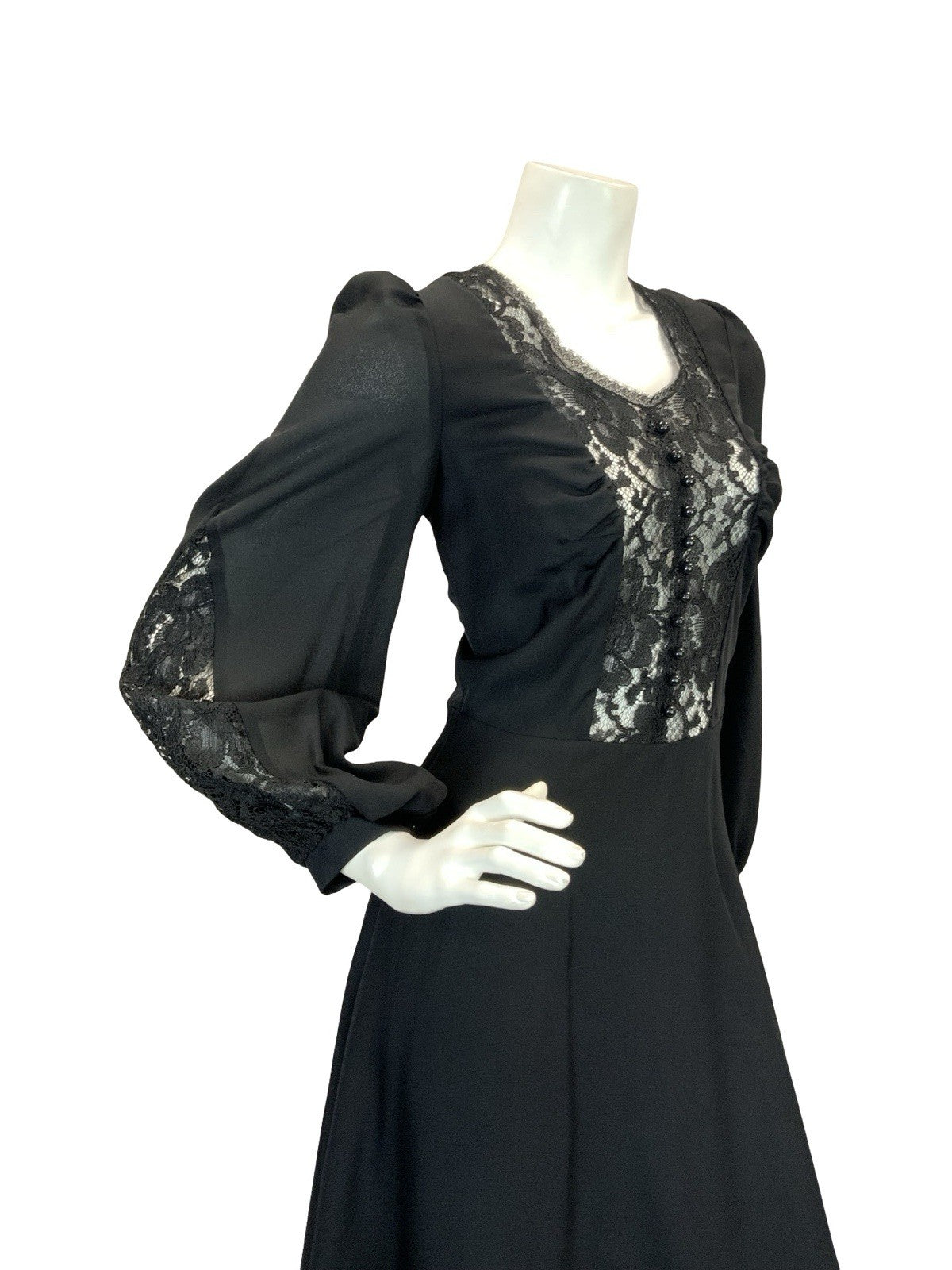 VTG 70S VICTORIANA GOTHIC VERA MONT MAXI DRESS LACE BLACK 6 8