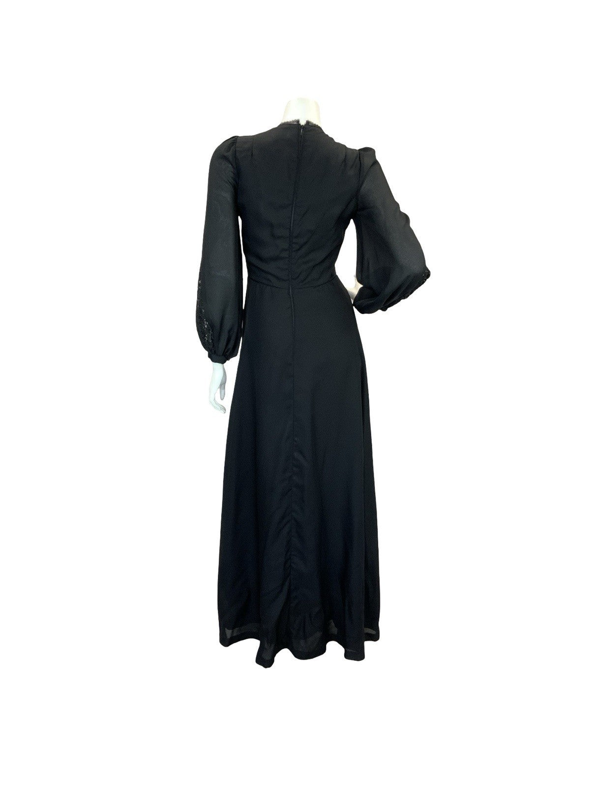 VTG 70S VICTORIANA GOTHIC VERA MONT MAXI DRESS LACE BLACK 6 8
