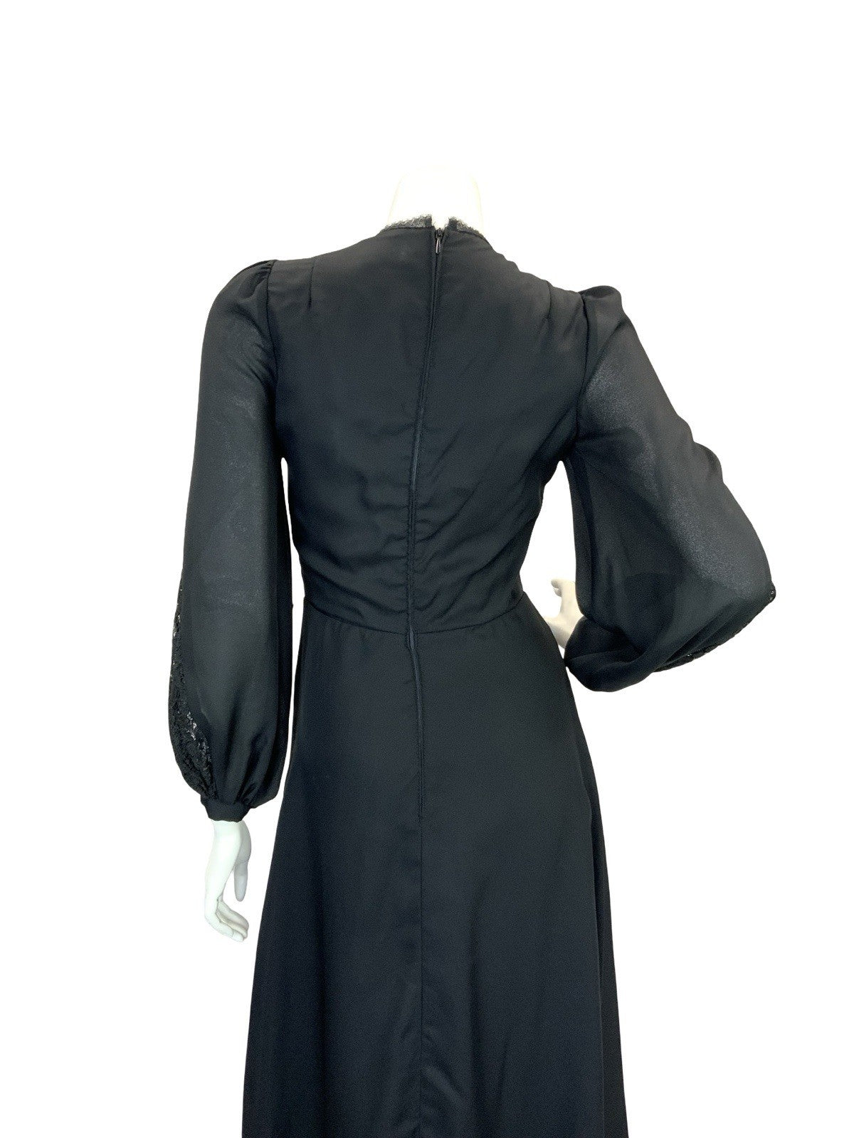 VTG 70S VICTORIANA GOTHIC VERA MONT MAXI DRESS LACE BLACK 6 8