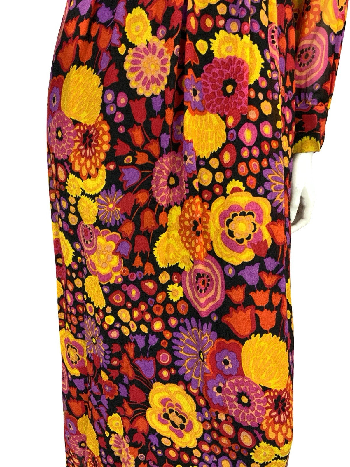 VTG 60S 70S MOD PSYCH BOHO FLORAL SHEER MAXI DRESS 8 10 12 PURPLE RED ORANGE