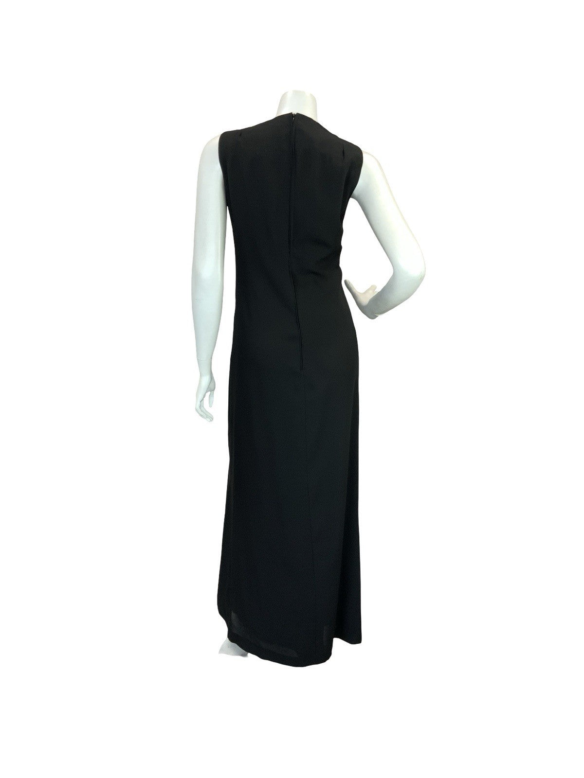 VTG 70S BOHO HIPPY BLACK CREPE MIRROR EMBROIDERY MAXI DRESS 10 12