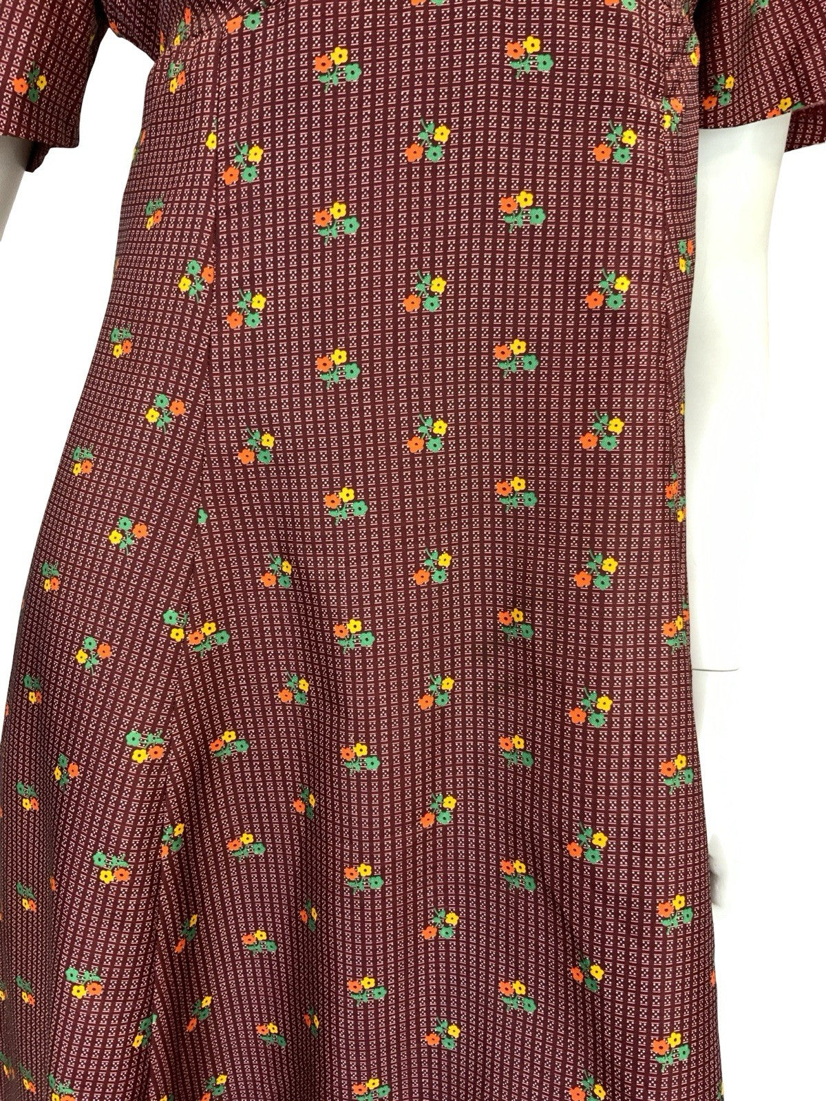 VTG 70S REGENCY EMPIRE FLORAL MAXI DRESS BURGUNDY ORANGE GREEN YELLOW 8 10