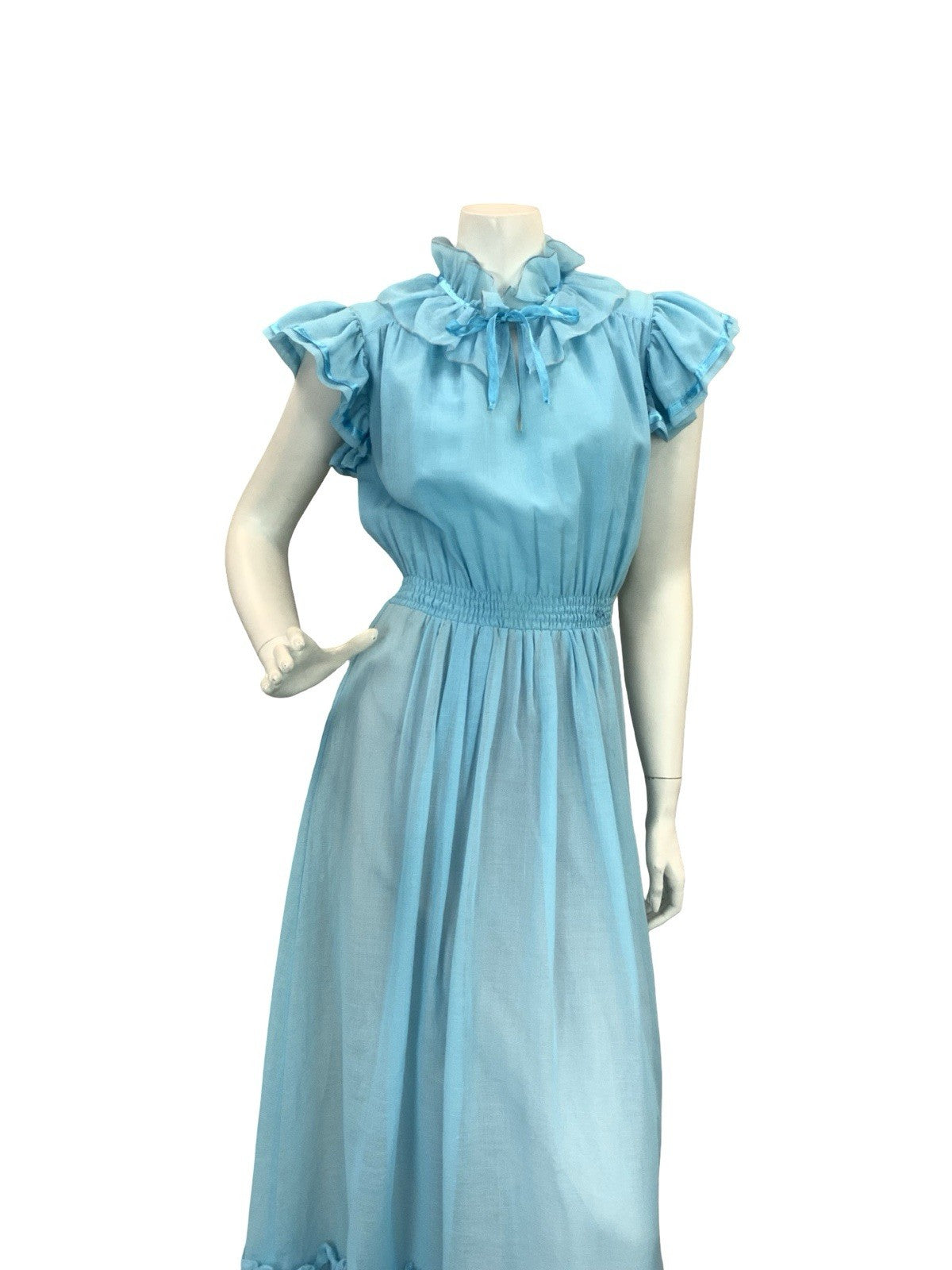 VTG 70S ROMANTIC BOHO PRAIRIE RUFFLE MAXI DRESS BLUE 8 10 12