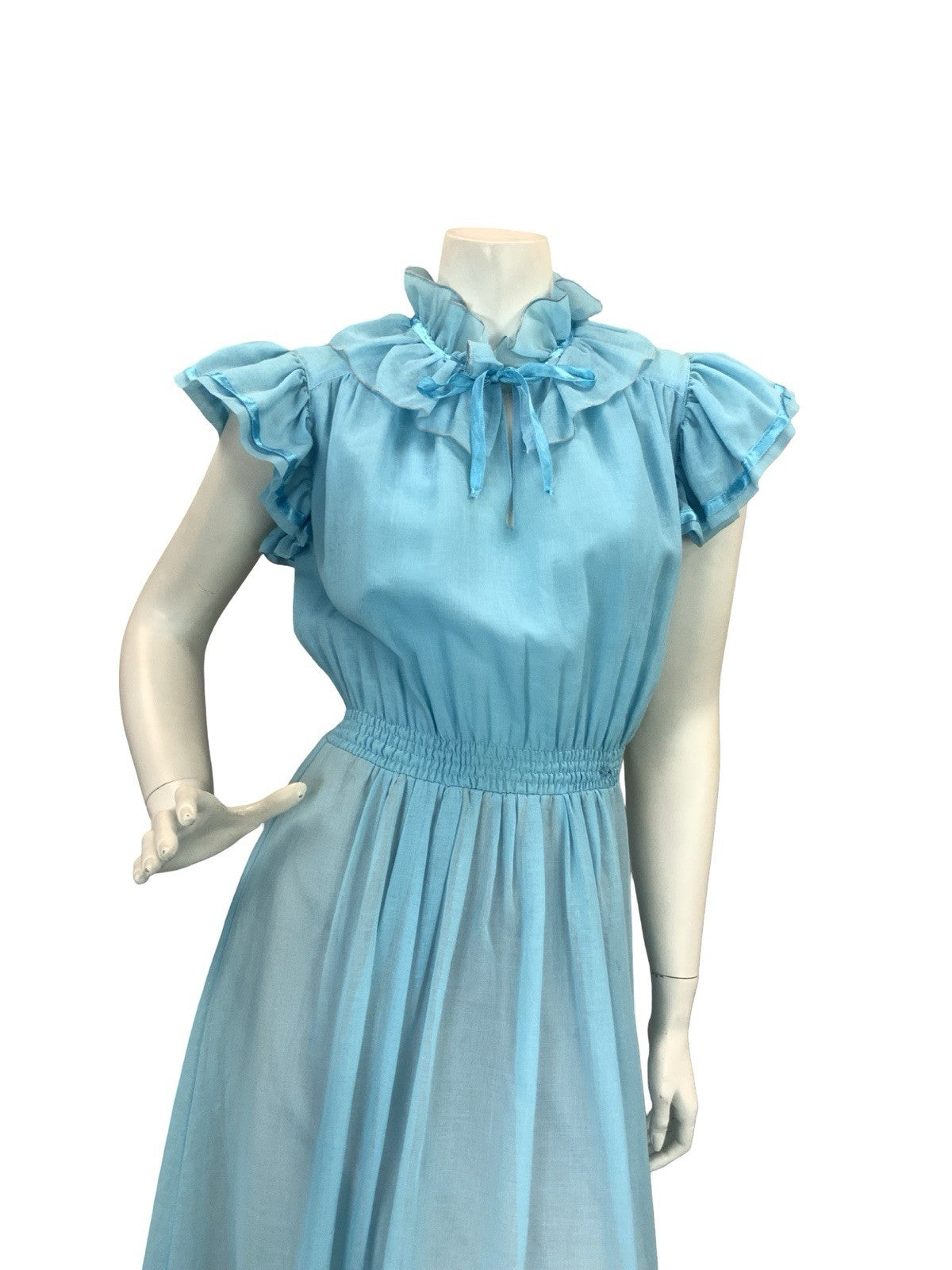 VTG 70S ROMANTIC BOHO PRAIRIE RUFFLE MAXI DRESS BLUE 8 10 12