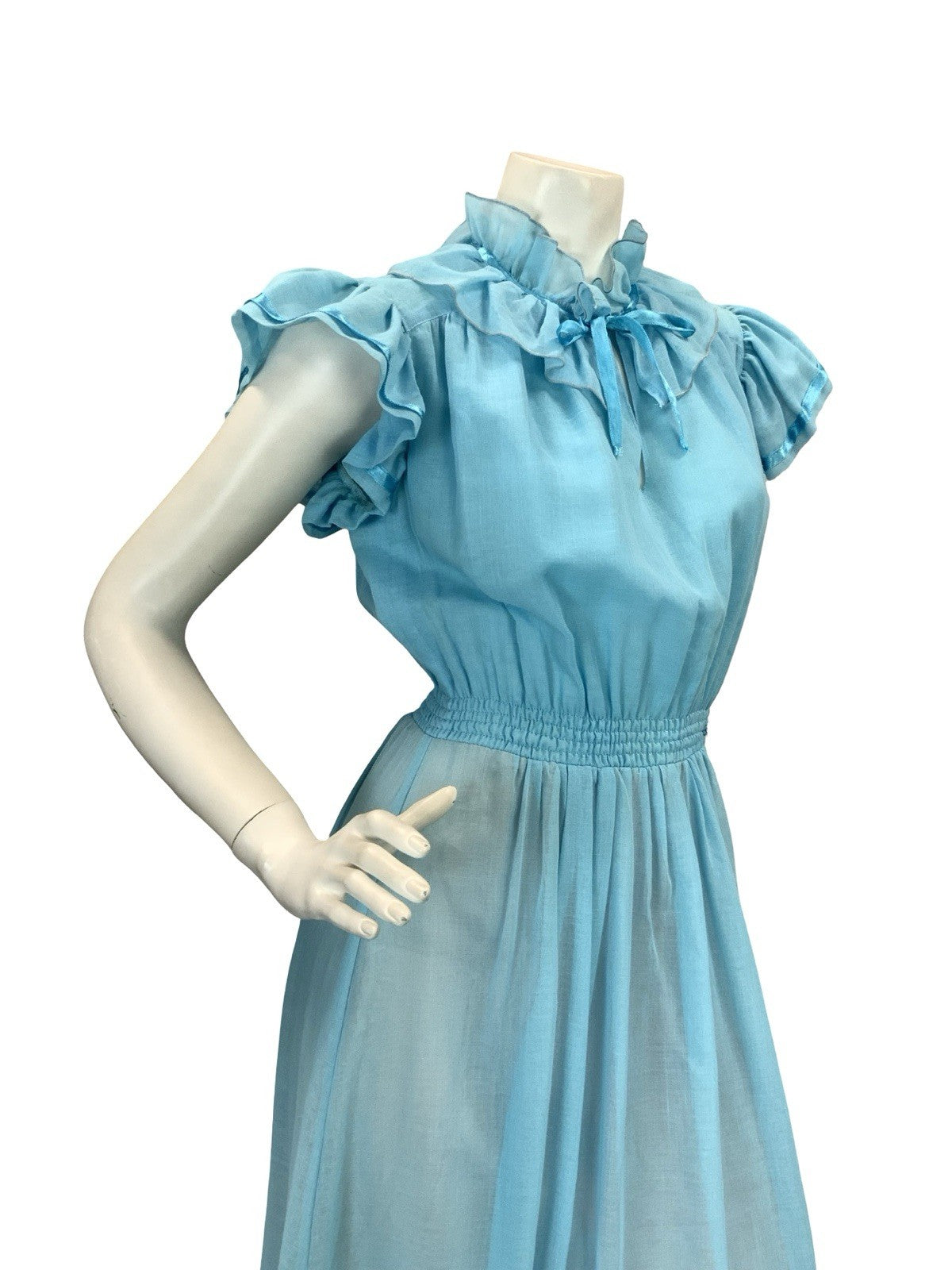 VTG 70S ROMANTIC BOHO PRAIRIE RUFFLE MAXI DRESS BLUE 8 10 12
