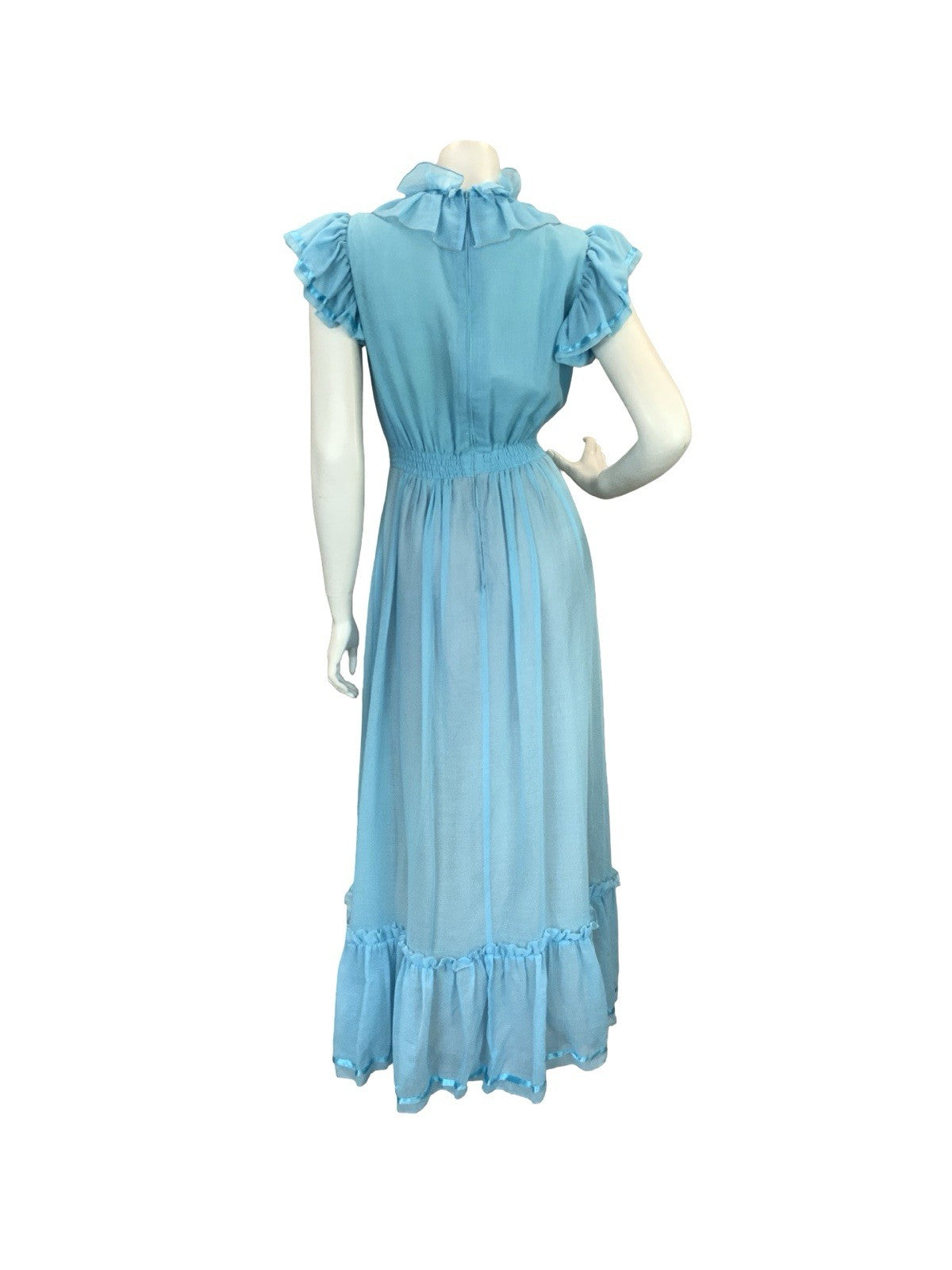 VTG 70S ROMANTIC BOHO PRAIRIE RUFFLE MAXI DRESS BLUE 8 10 12