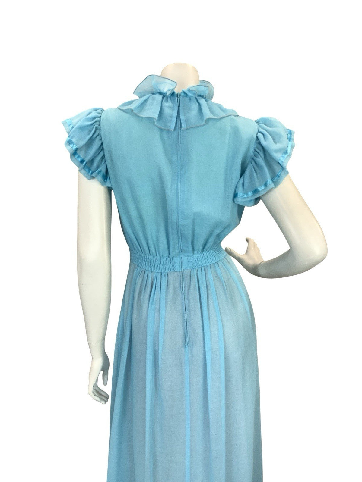 VTG 70S ROMANTIC BOHO PRAIRIE RUFFLE MAXI DRESS BLUE 8 10 12