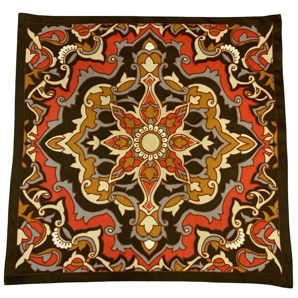 VTG 60S 70S BROWN CREAM RED GREY PSYCHEDELIC MANDALA BATIK LOOK SCARF