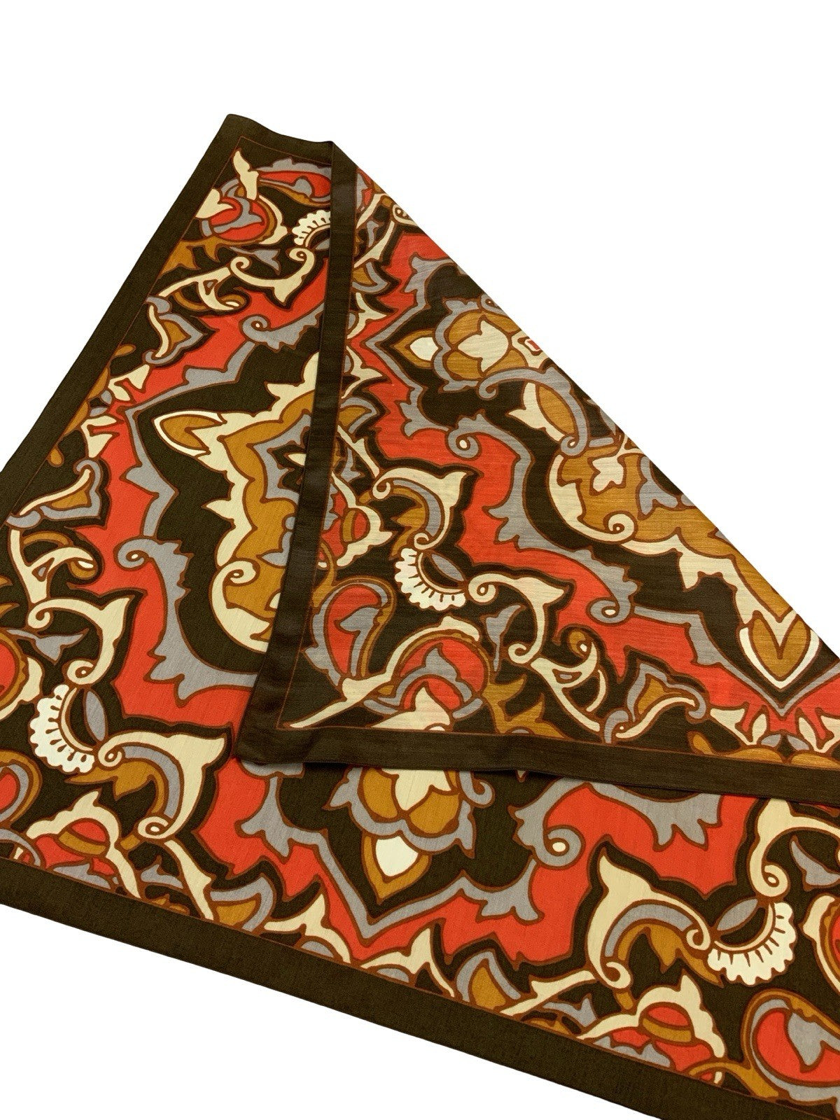 VTG 60S 70S BROWN CREAM RED GREY PSYCHEDELIC MANDALA BATIK LOOK SCARF