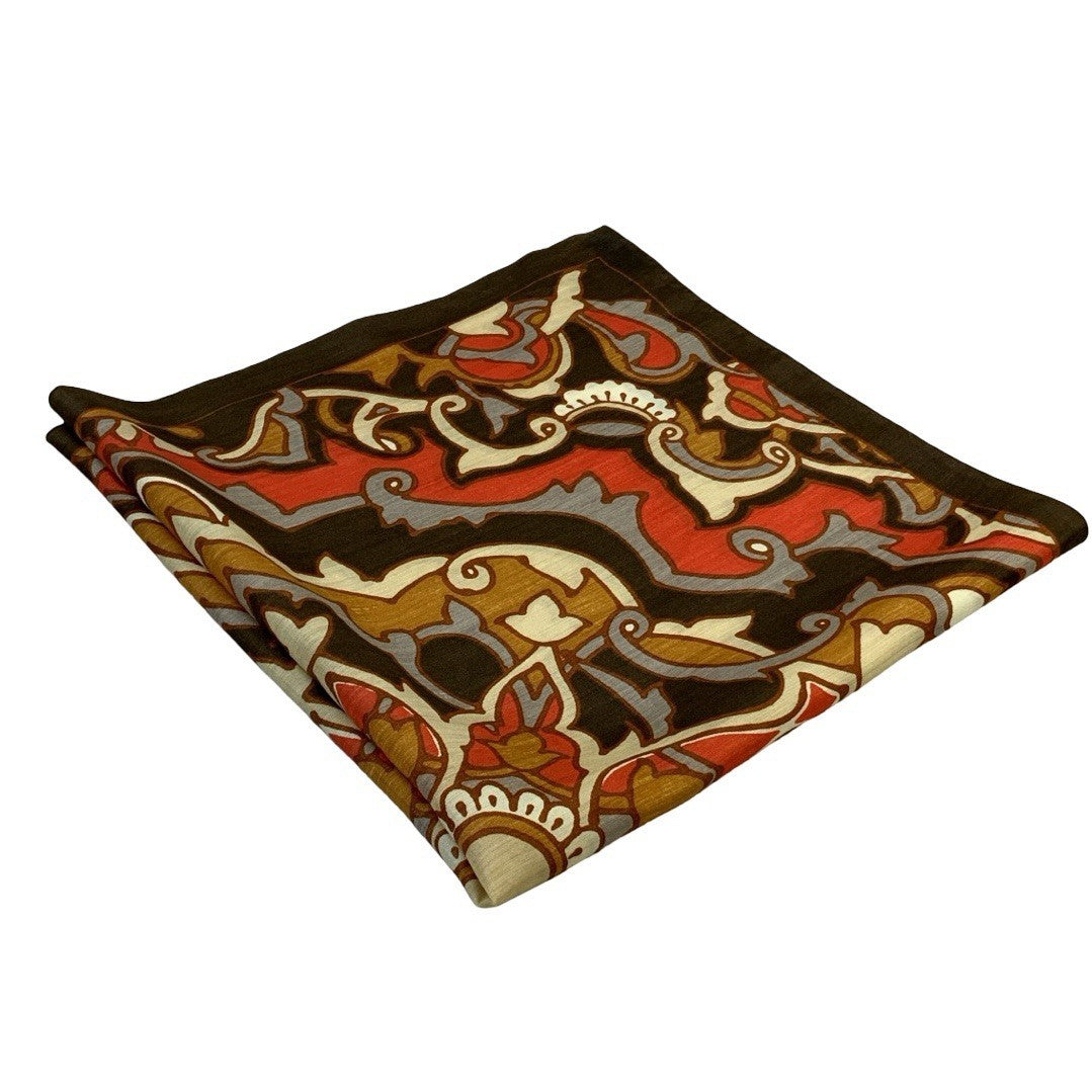 VTG 60S 70S BROWN CREAM RED GREY PSYCHEDELIC MANDALA BATIK LOOK SCARF