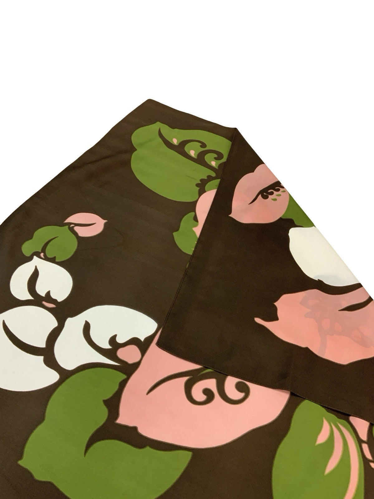 VTG 60S 70S BROWN PINK WHITE GREEN FLORAL FLOWER SCARF
