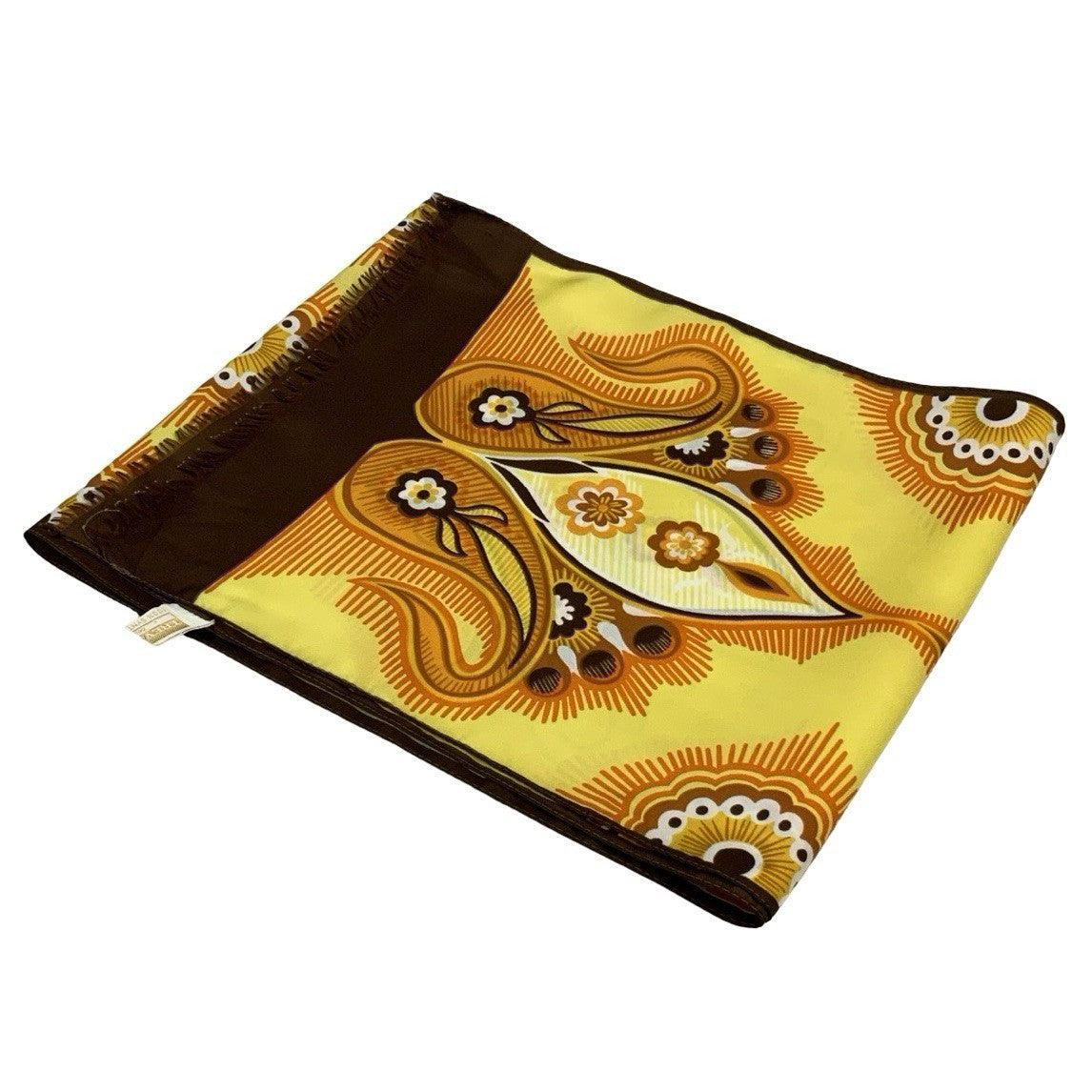 VTG 60S 70S YELLOW WHITE ORANGE BLACK PSYCHEDELIC PAISLEY FRINGE SCARF