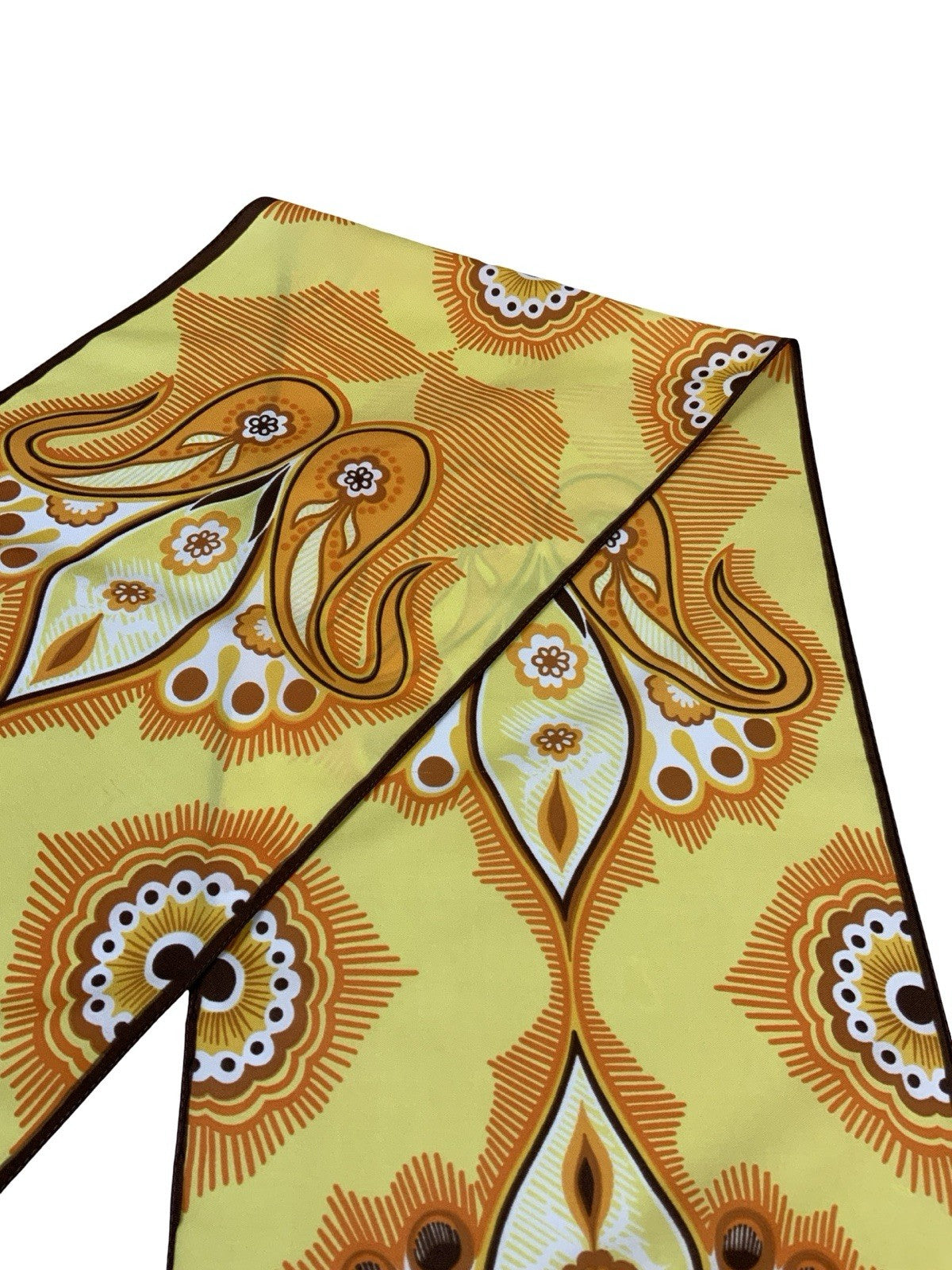 VTG 60S 70S YELLOW WHITE ORANGE BLACK PSYCHEDELIC PAISLEY FRINGE SCARF