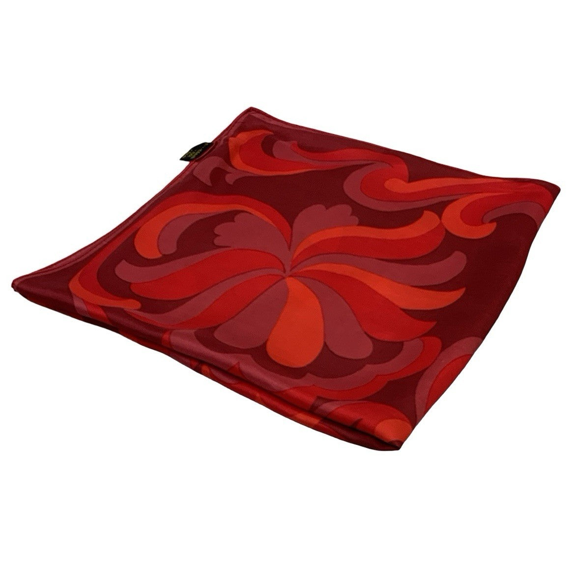 VTG 60S 70S RED PSYCHEDELIC FLORA SWIRLING PURE SILK SCARF