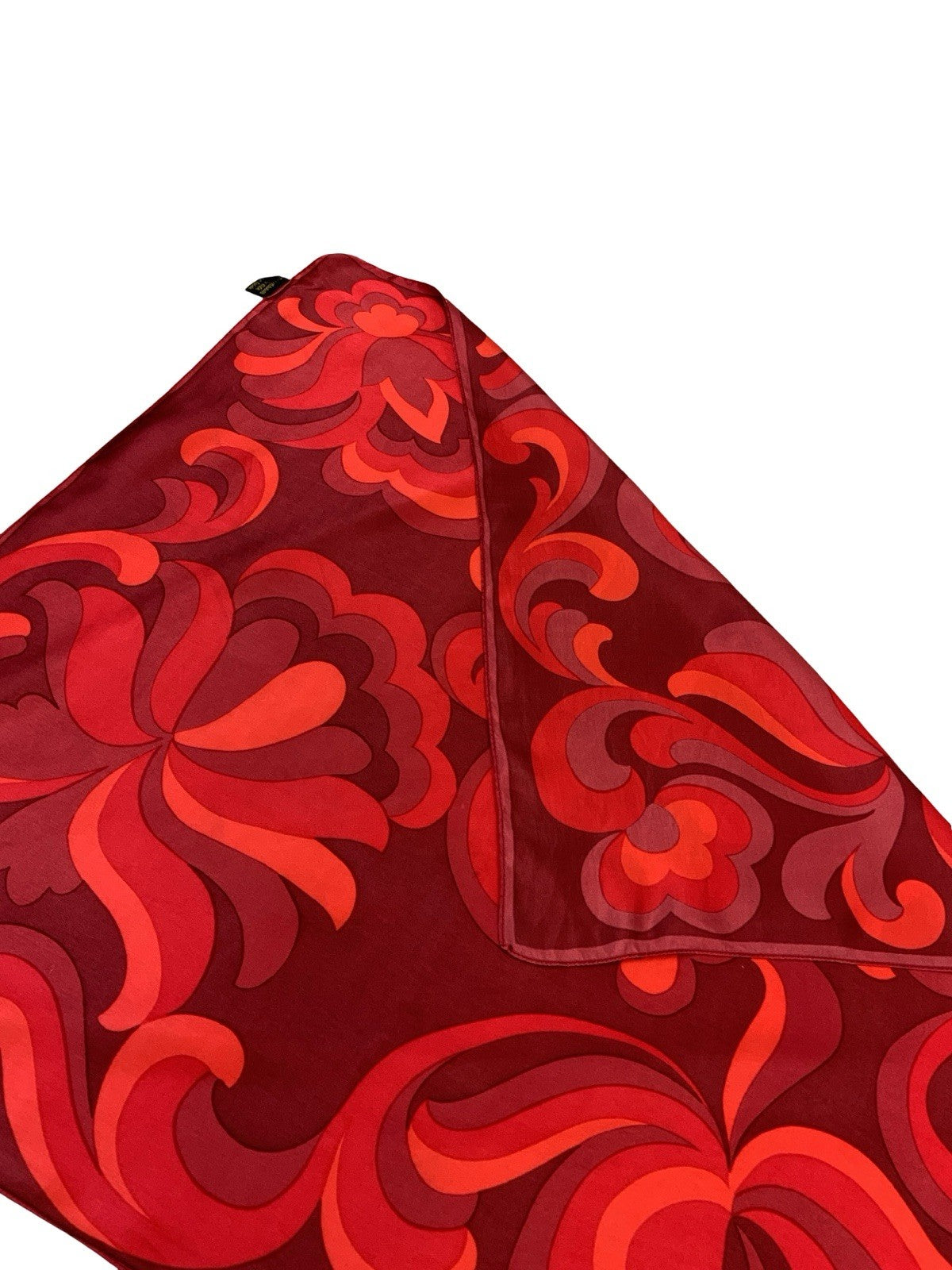 VTG 60S 70S RED PSYCHEDELIC FLORA SWIRLING PURE SILK SCARF