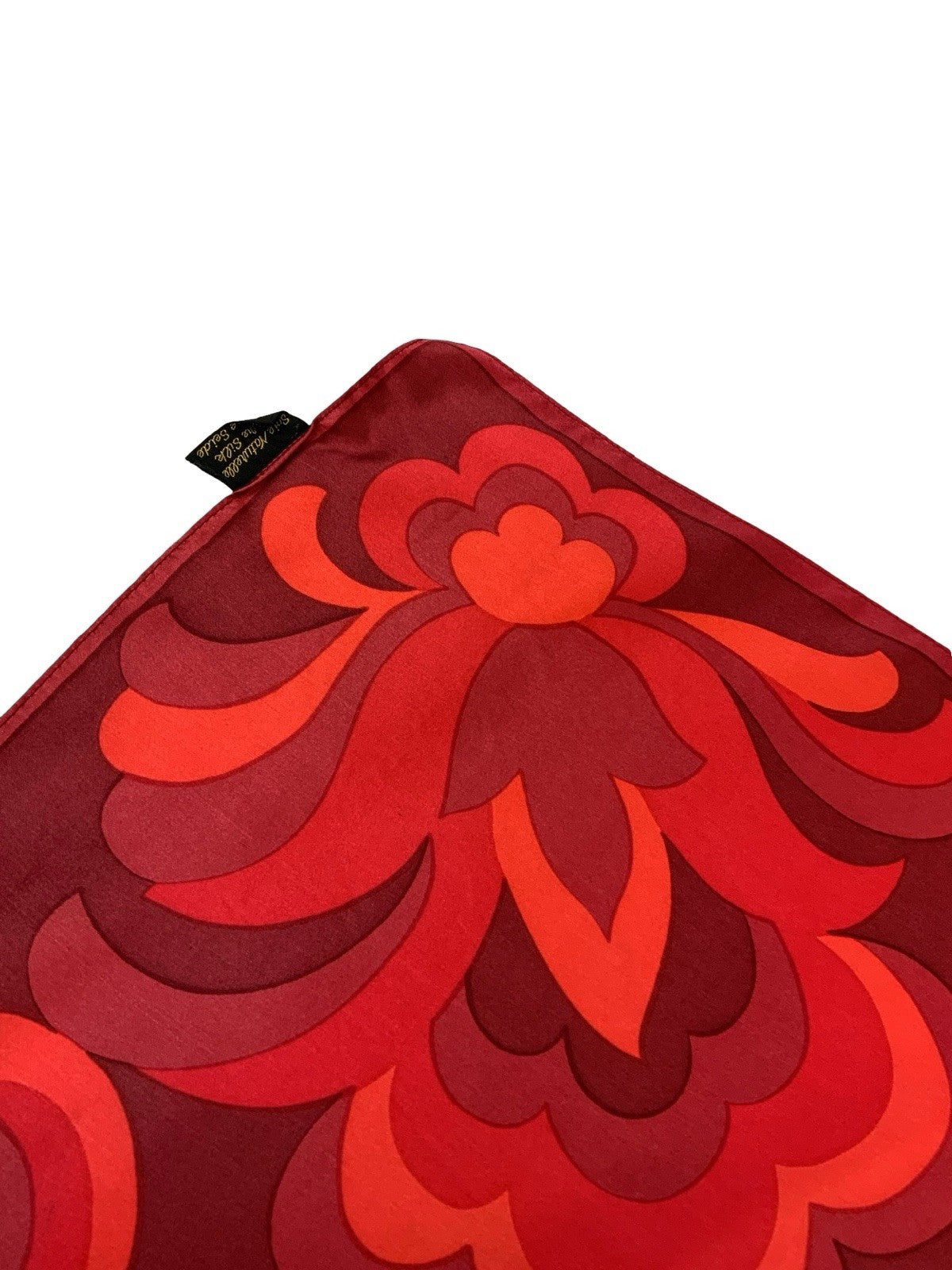 VTG 60S 70S RED PSYCHEDELIC FLORA SWIRLING PURE SILK SCARF