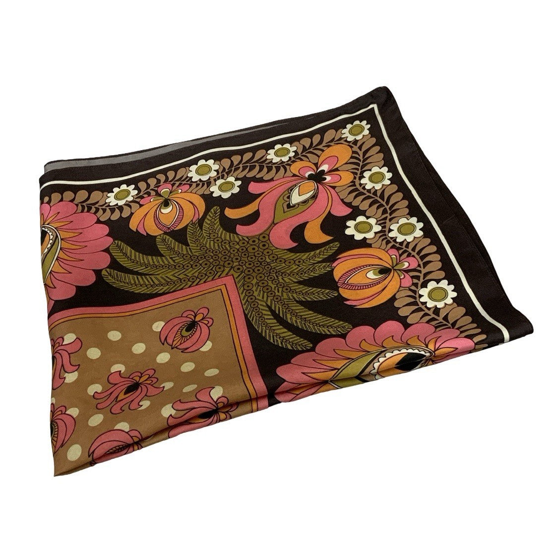 VTG 60S 70S GREEN PINK ORANGE BROWN PSYCHEDELIC FLORAL PALM TREE DAISY SCARF