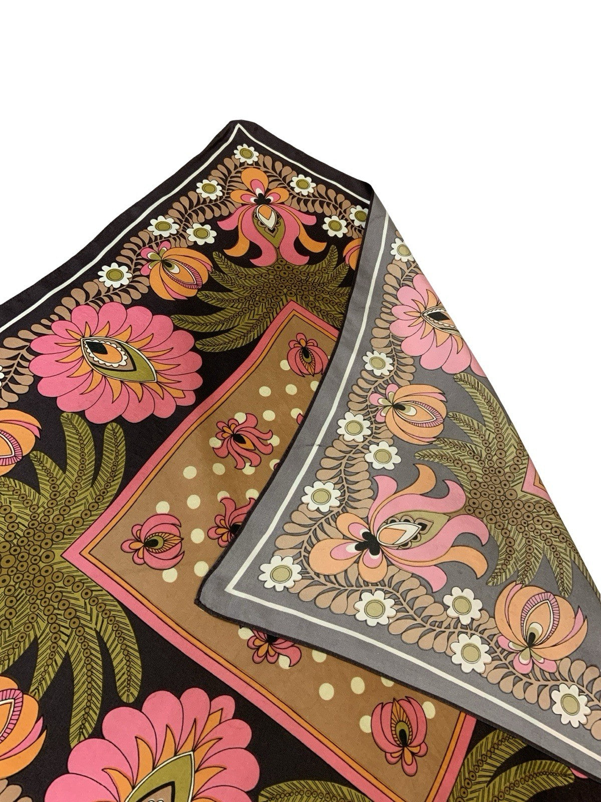 VTG 60S 70S GREEN PINK ORANGE BROWN PSYCHEDELIC FLORAL PALM TREE DAISY SCARF