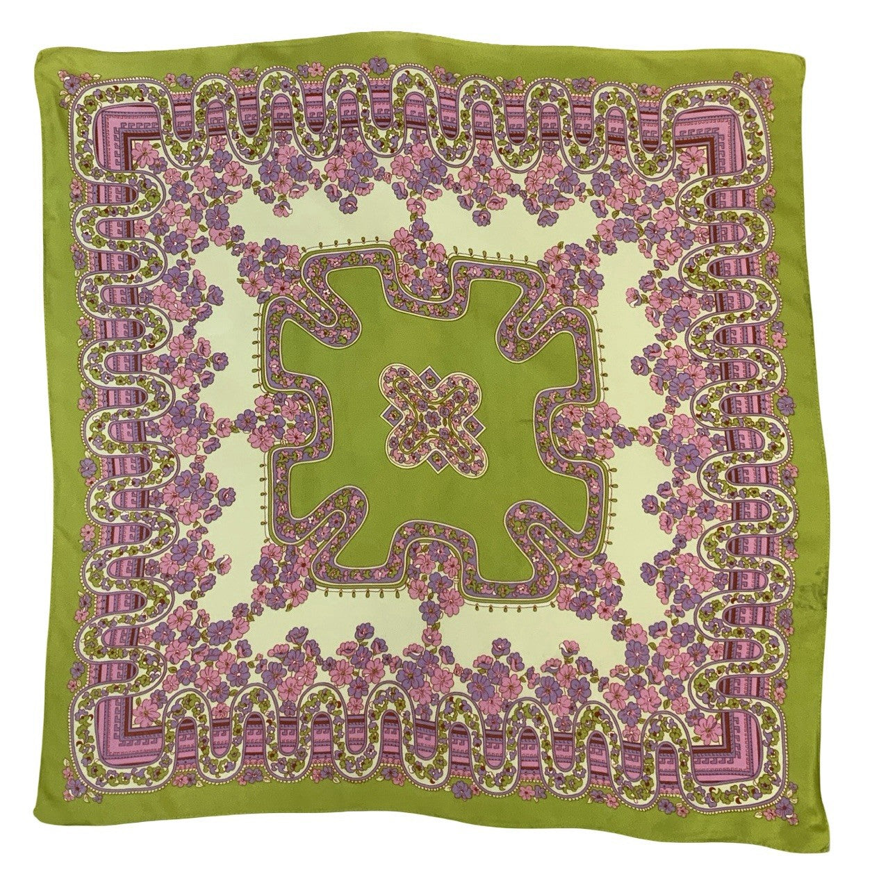 VTG 60S 70S GREEN PINK PURPLE PSYCHEDELIC FLORAL WAVY SCARF