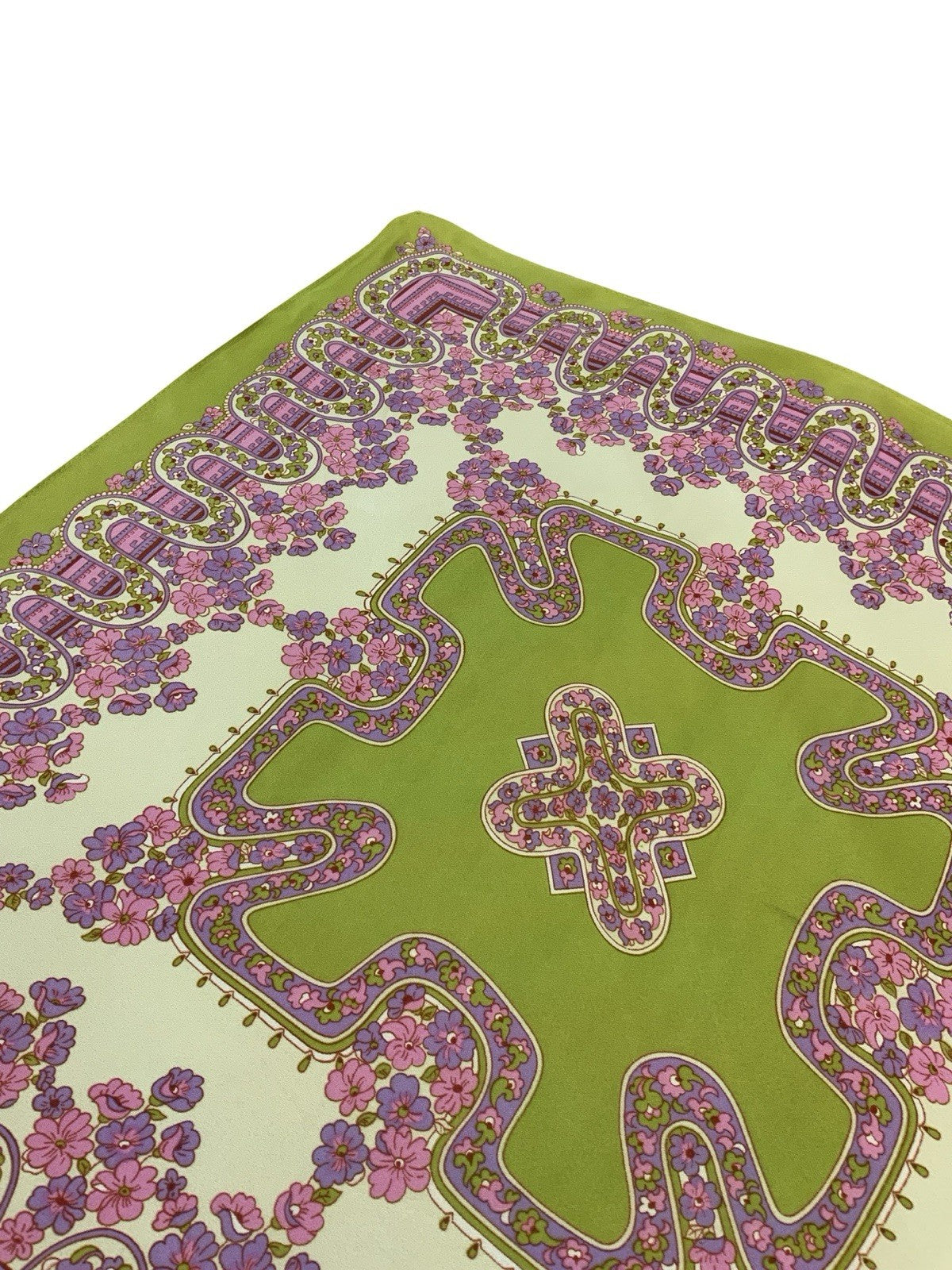VTG 60S 70S GREEN PINK PURPLE PSYCHEDELIC FLORAL WAVY SCARF