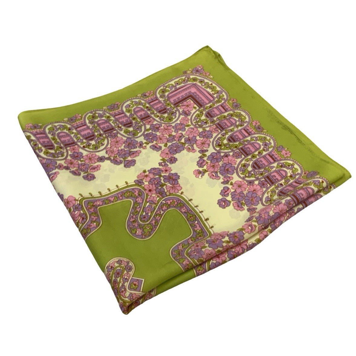 VTG 60S 70S GREEN PINK PURPLE PSYCHEDELIC FLORAL WAVY SCARF