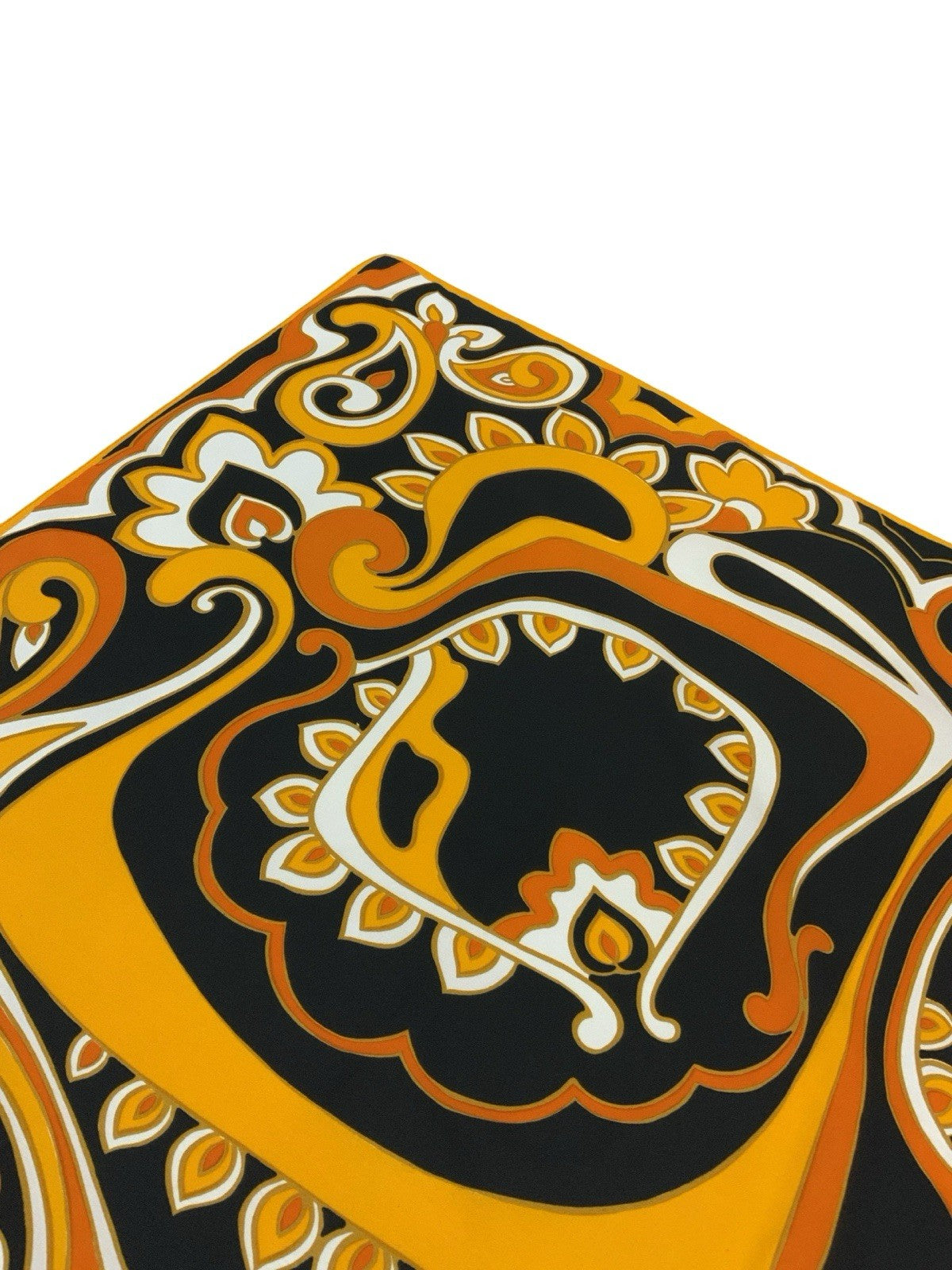 VTG 60S 70S YELLOW ORANGE BLACK PSYCHEDELIC SWIRLING PAISLEY SCARF