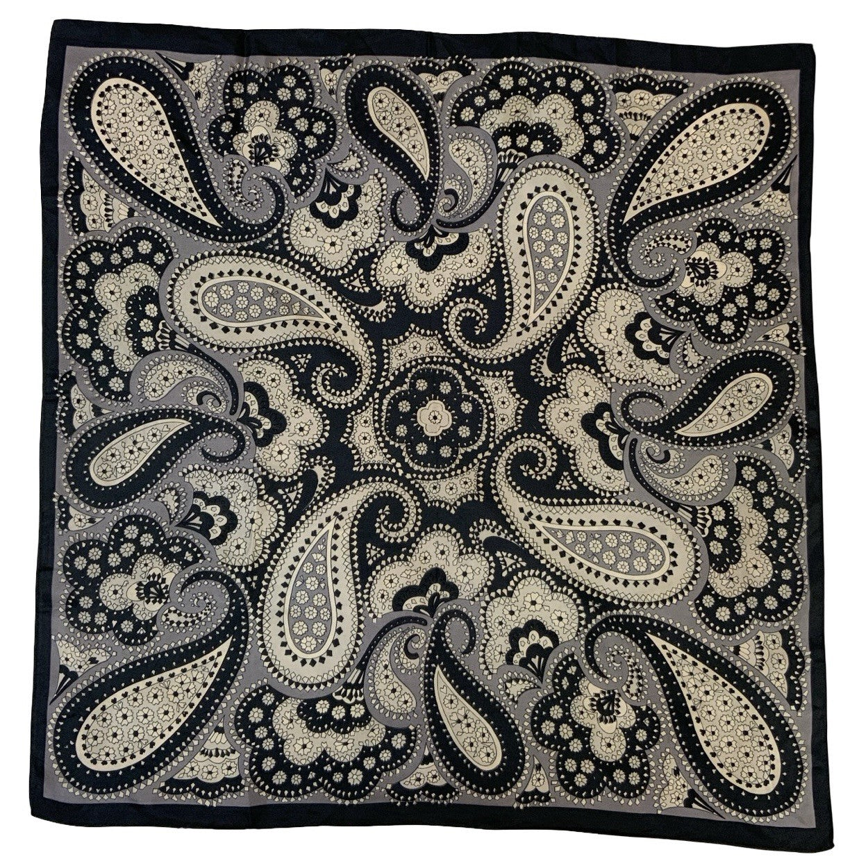 VINTAGE 60S 70S BLACK GREY PSYCHEDELIC PAISLEY SCARF