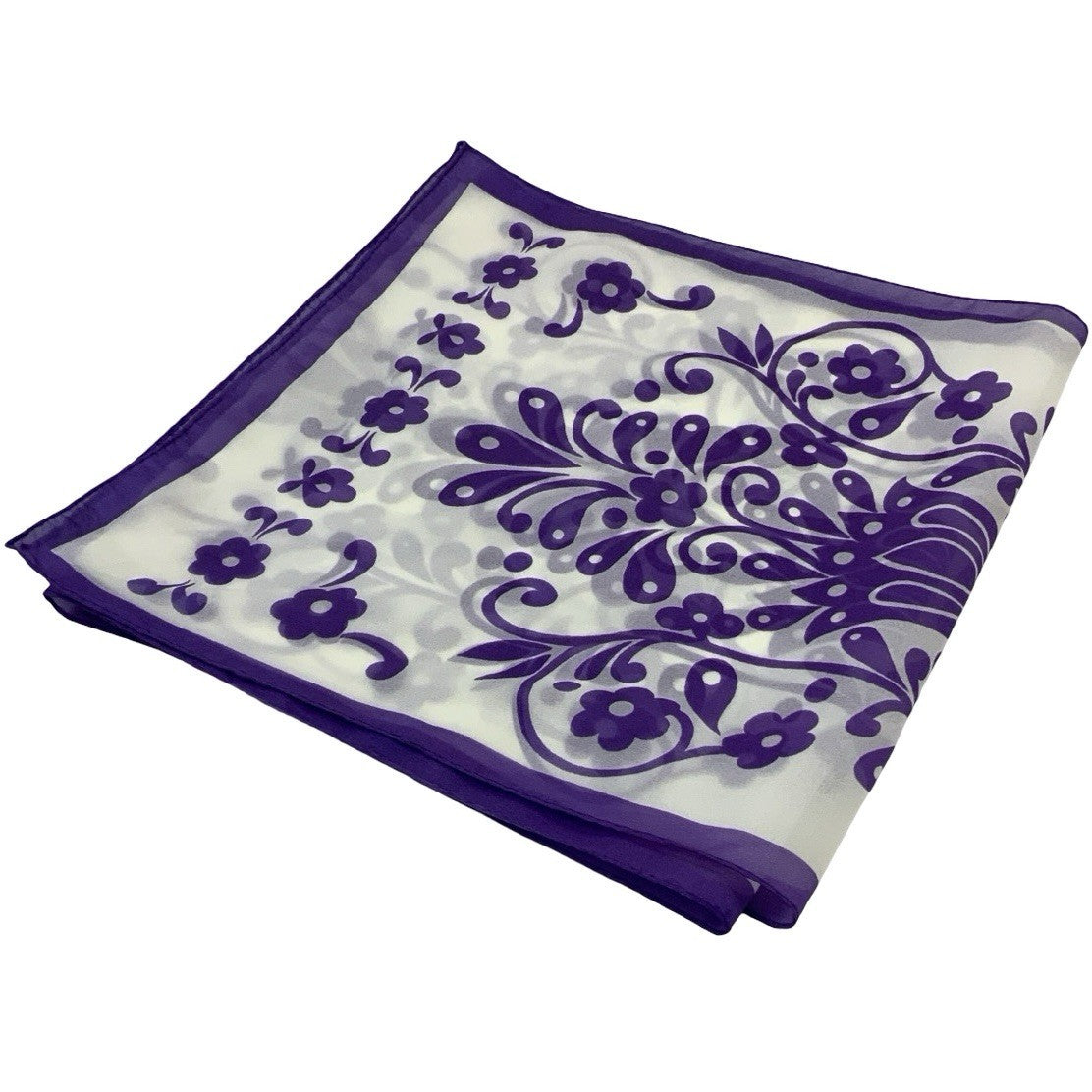 VTG 60S 70S PURPLE WHITE PSYCHEDELIC FLORAL SCARF
