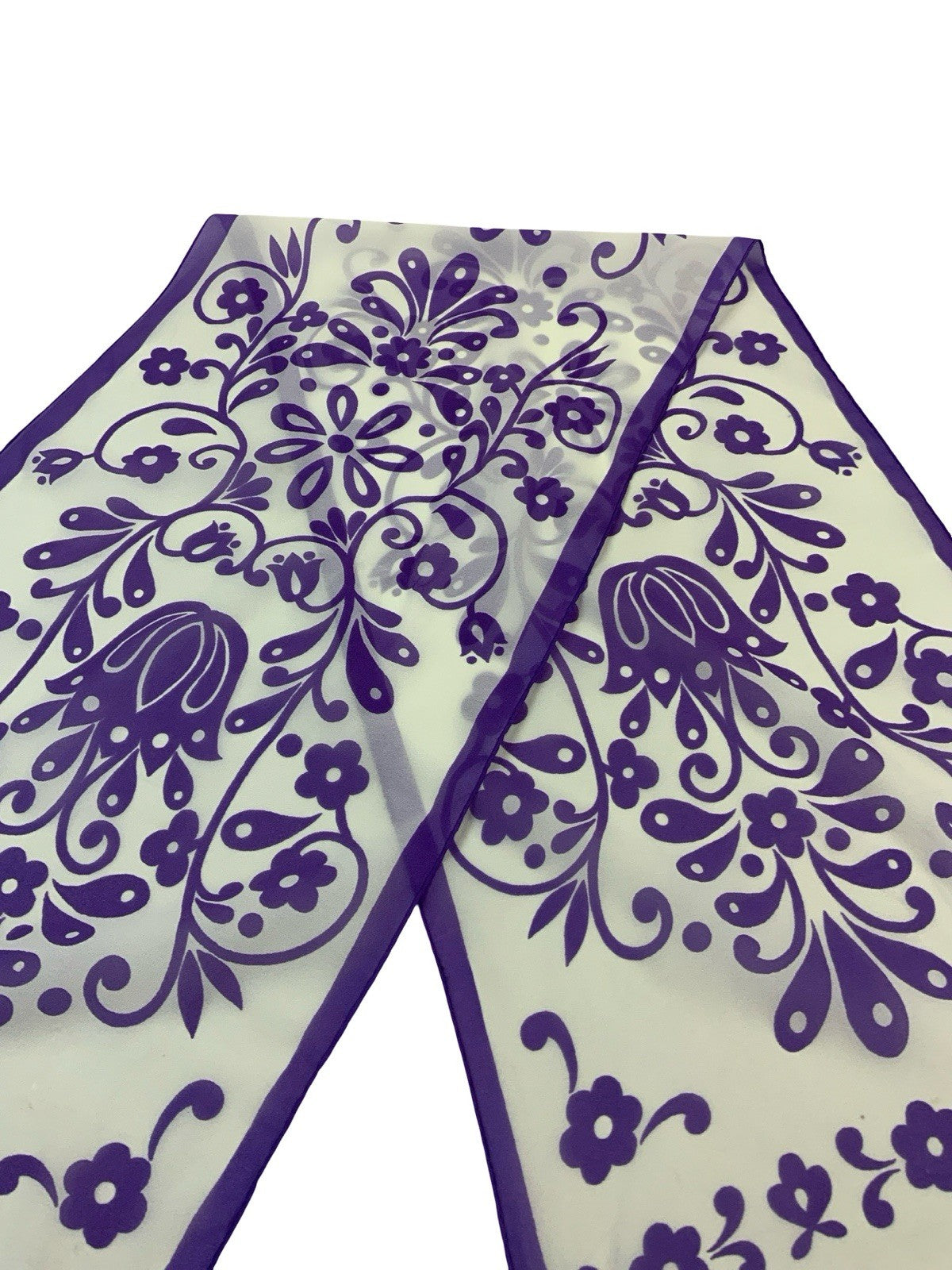 VTG 60S 70S PURPLE WHITE PSYCHEDELIC FLORAL SCARF