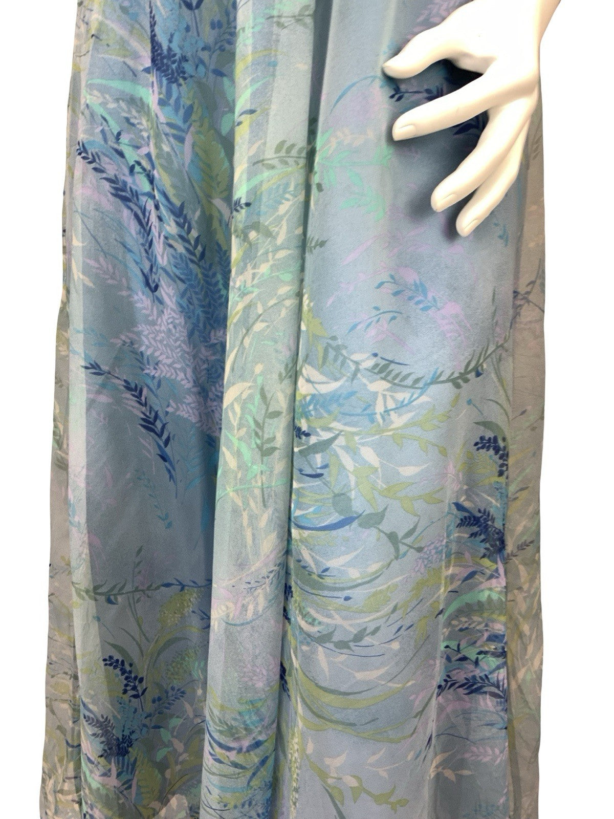 VTG 60S 70S BLUE GREEN PURPLE BOHO LEAFY CAPE SLEEVE MESH MAXI DRESS 16 18 L